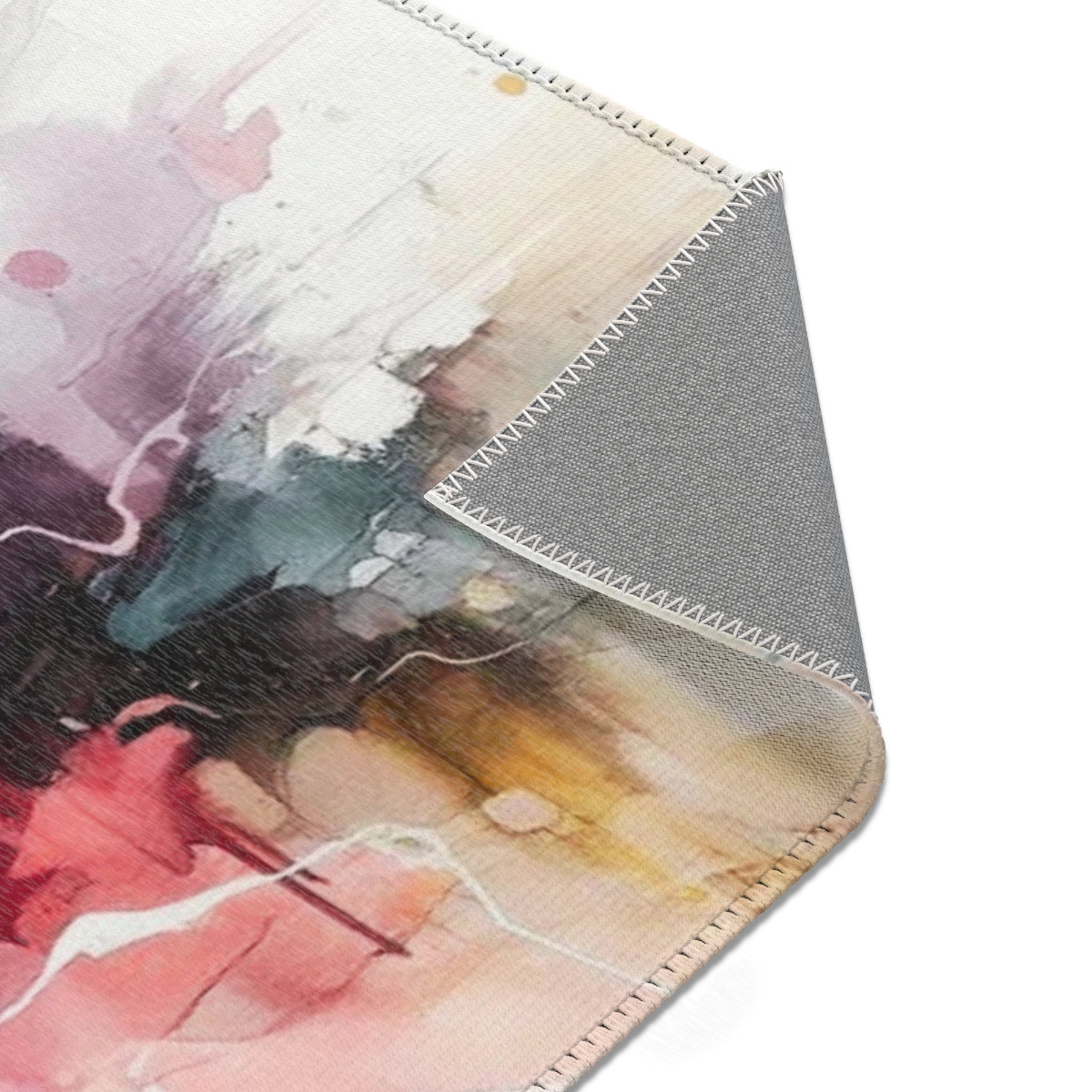 Abstract Large Area Rug | Colorful, White Pink Purple Green