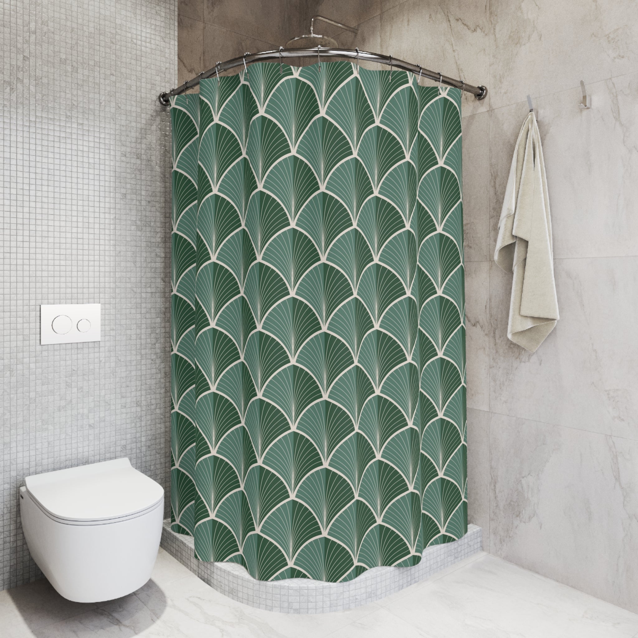 Boho Art Deco Shower Curtain | Sage Forest Green Art Nouveau