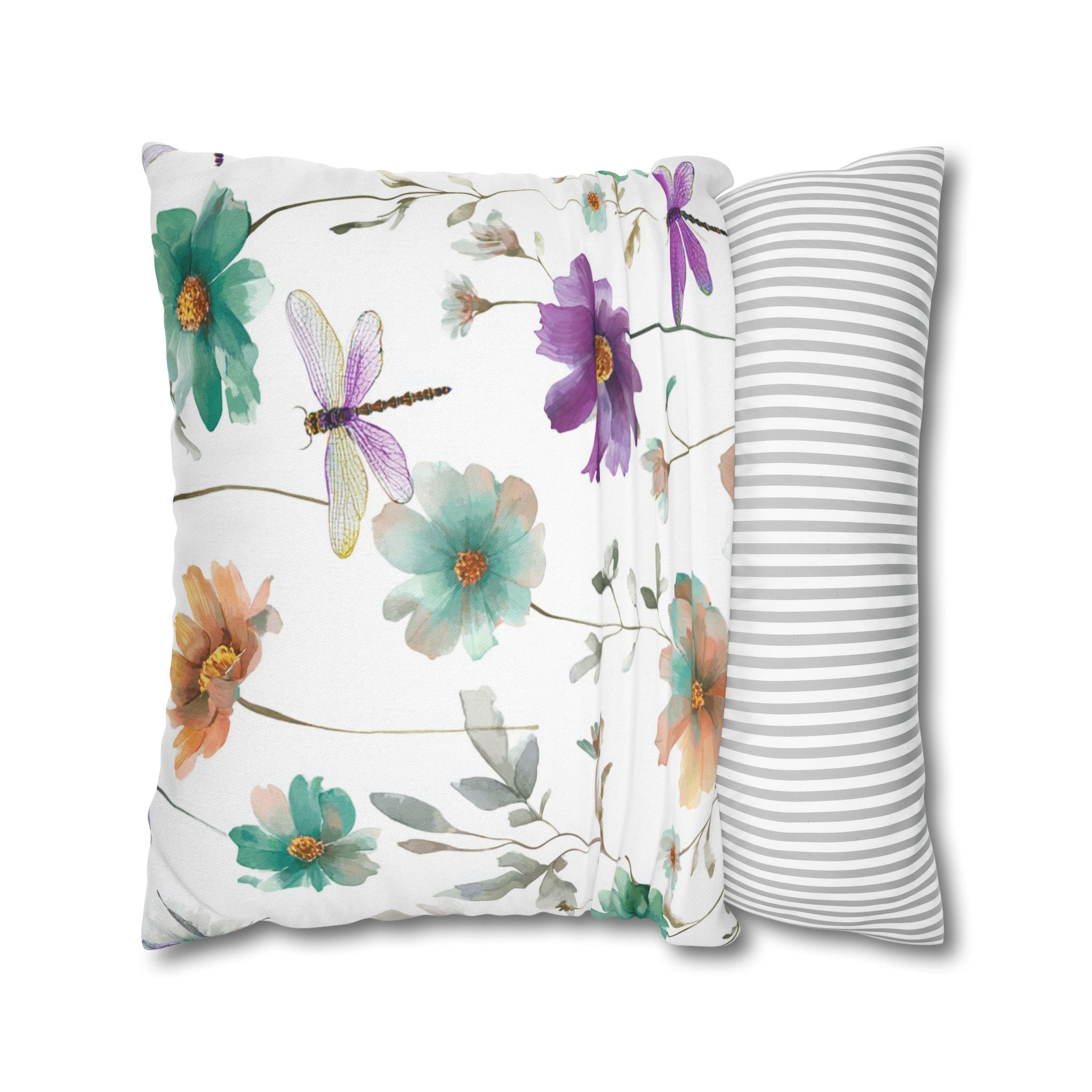 Floral Pillow Cover | Green Purple Watercolor Pillowcase
