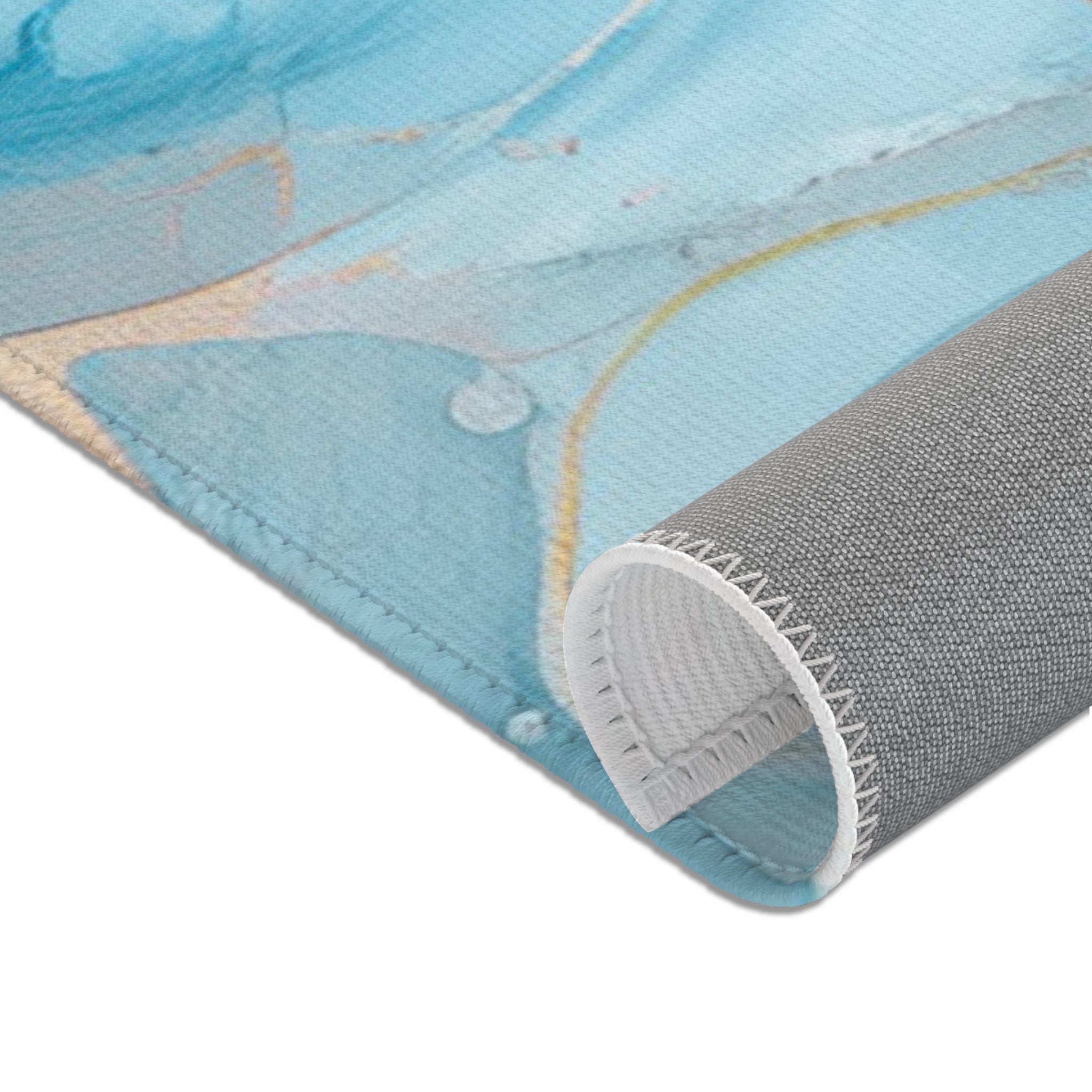 Abstract Floral Area Rug | Aqua, Navy Blue Beige Watercolor