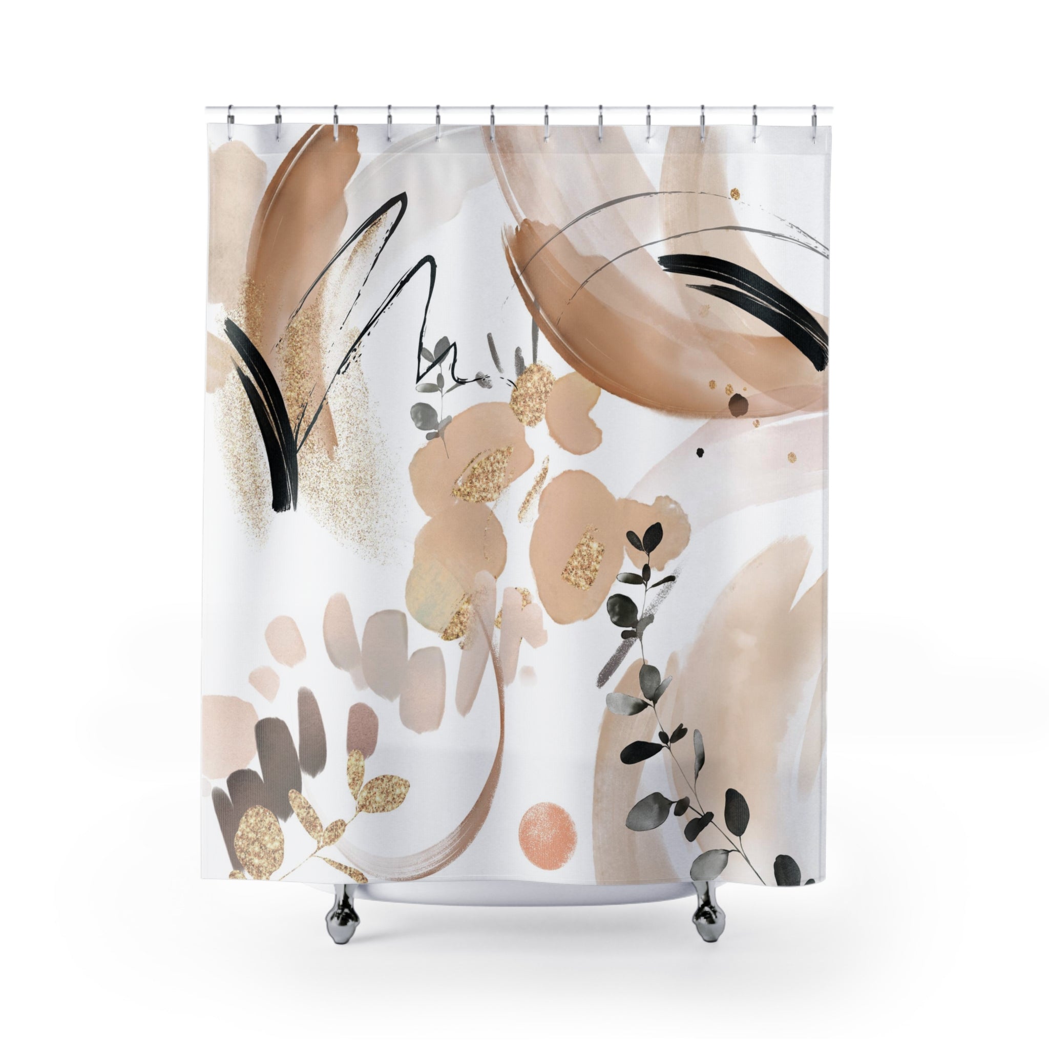 Boho Shower Curtain | Abstract Beige Black White