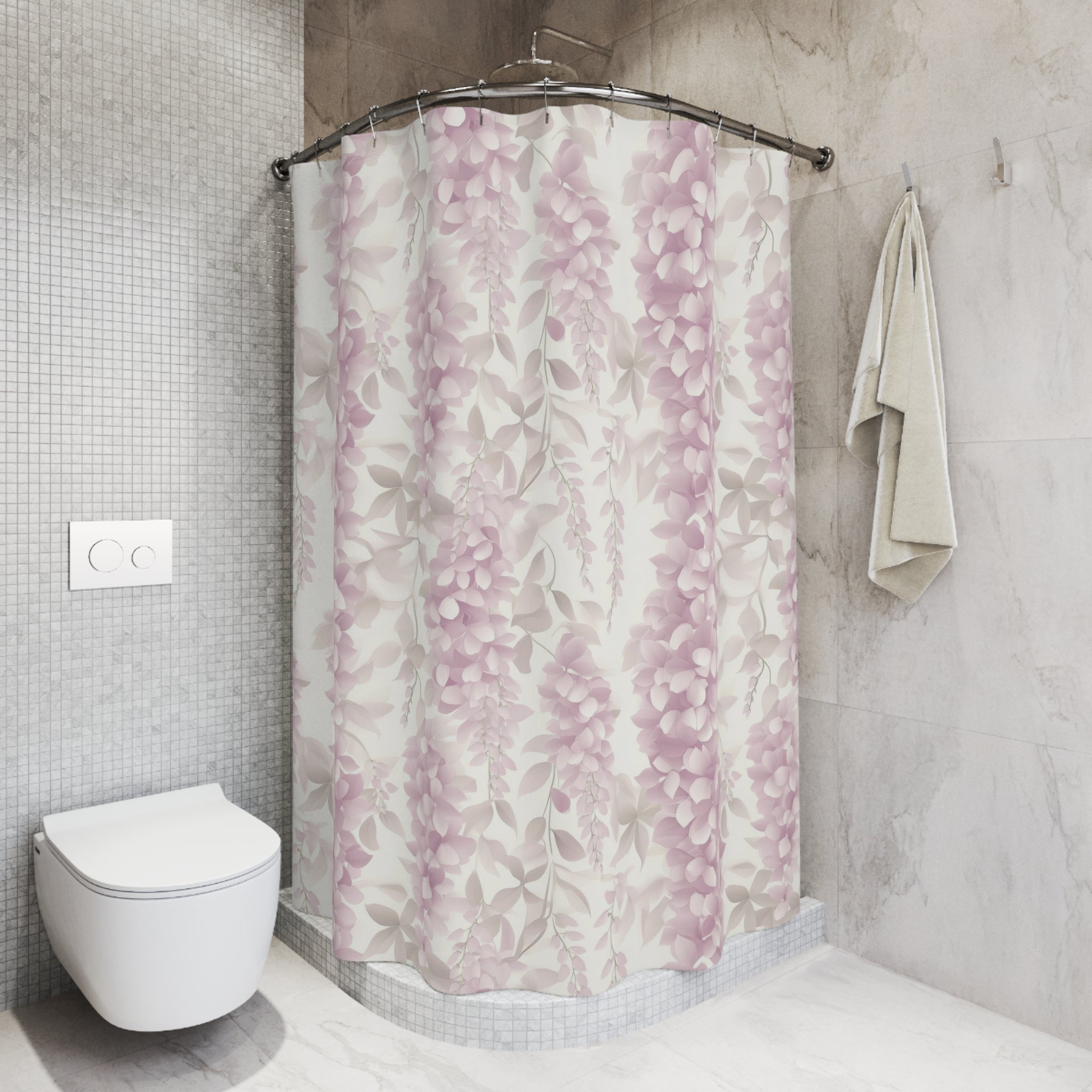 Floral Shower Curtain | Botanical Wisteria Fabric Curtain