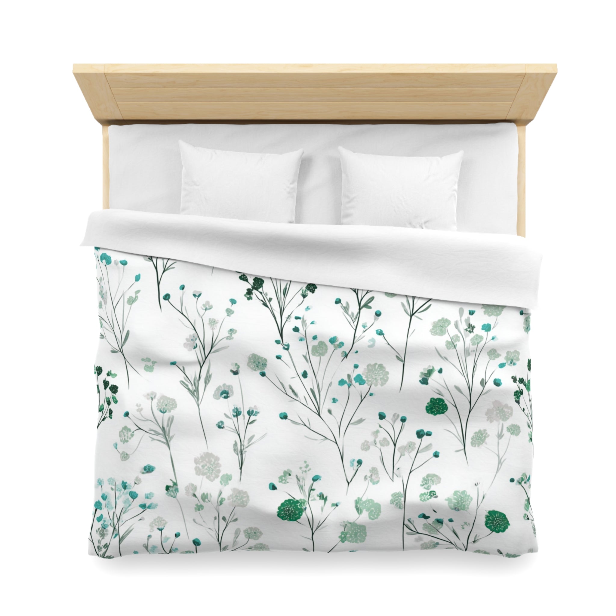 Floral Modern Duvet, Pillow Cover | White Green Bedroom Decor