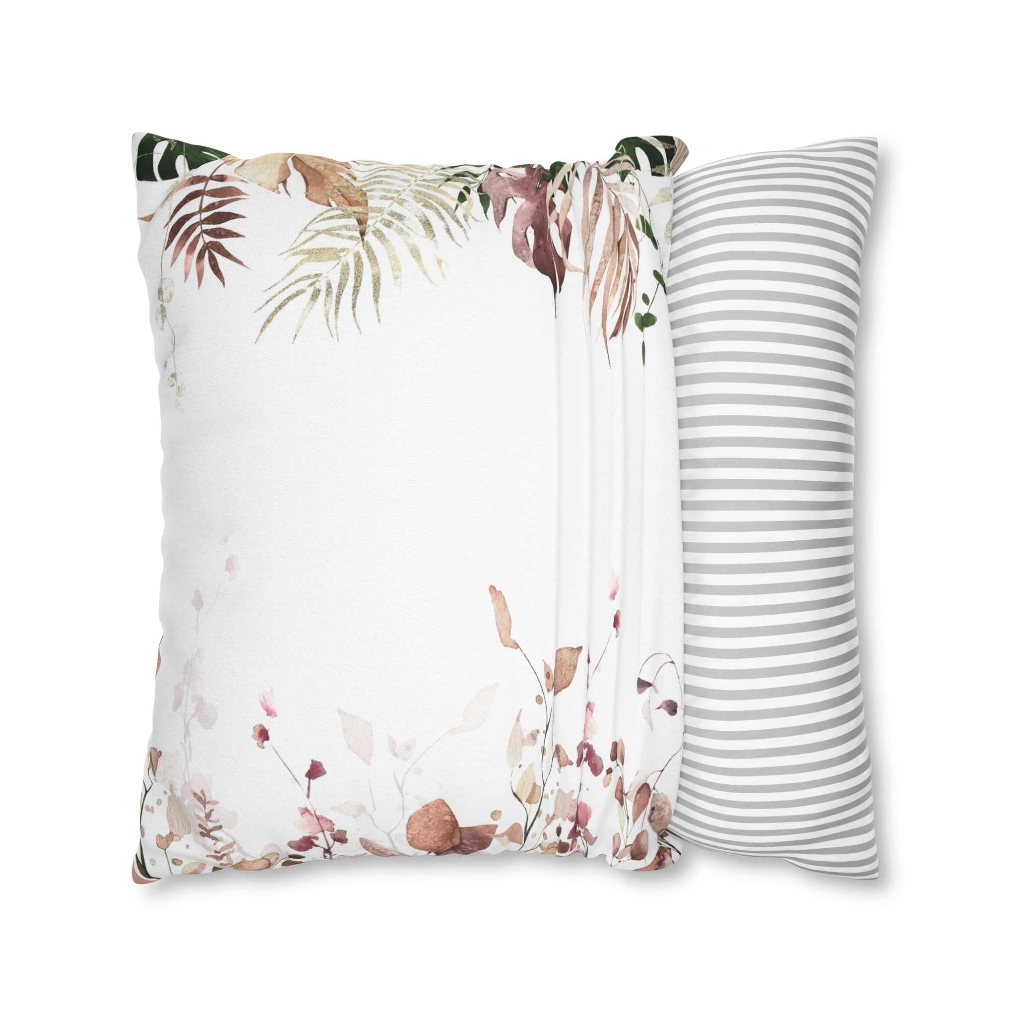 Floral Pillow Cover | White Beige Monstera Leaves
