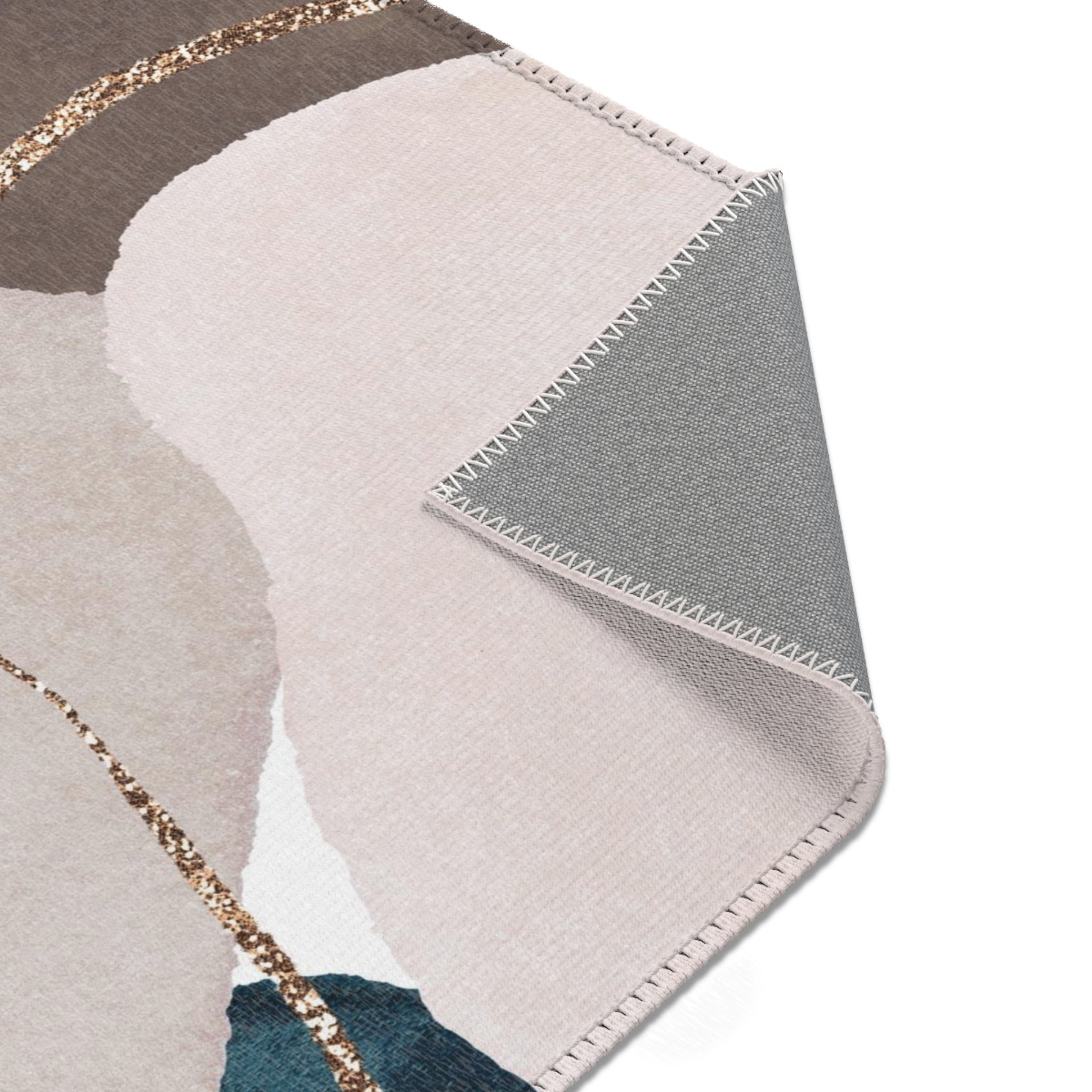 Abstract Boho Area Rug | Modern Muted Brown Navy, Blush Floor Rug