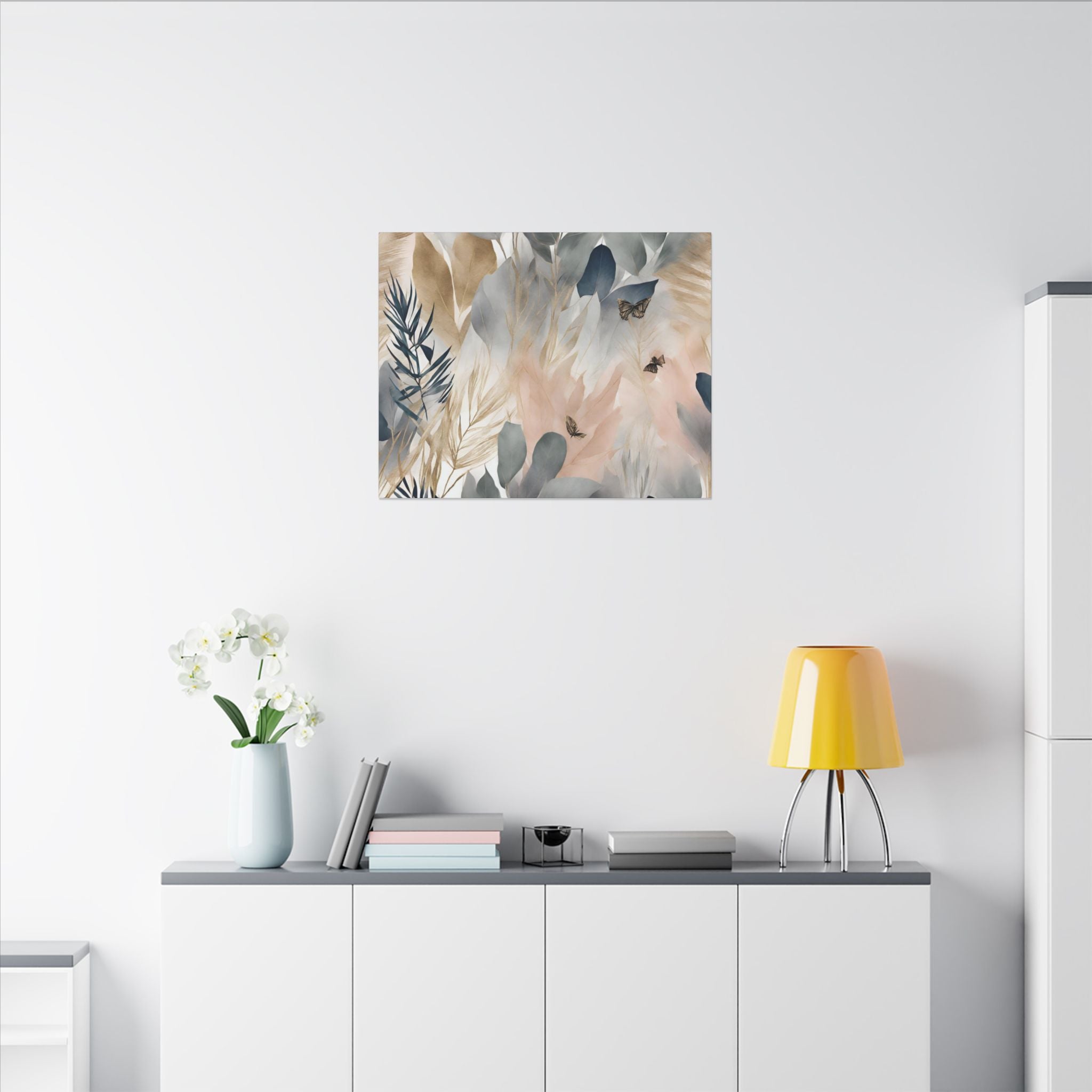 Abstract Nature Floral Artwork | Canvas Wall Art | Grey Beige Blue