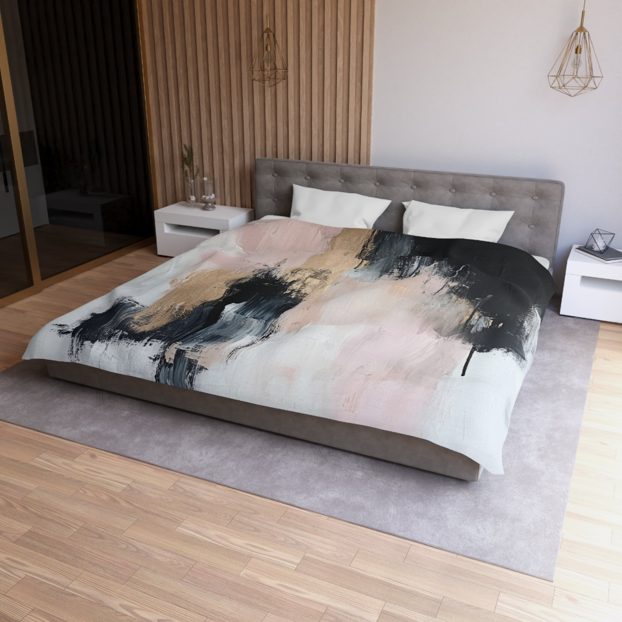 Abstract Duvet, Pillow Cover | Black Grey White, Blush Pink Bedroom Decor