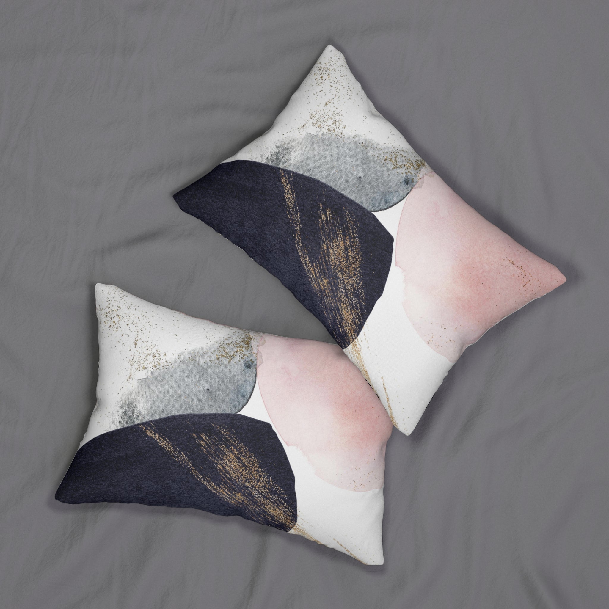 Abstract Lumbar Pillow | Navy Blue, Gray Blush Pink White