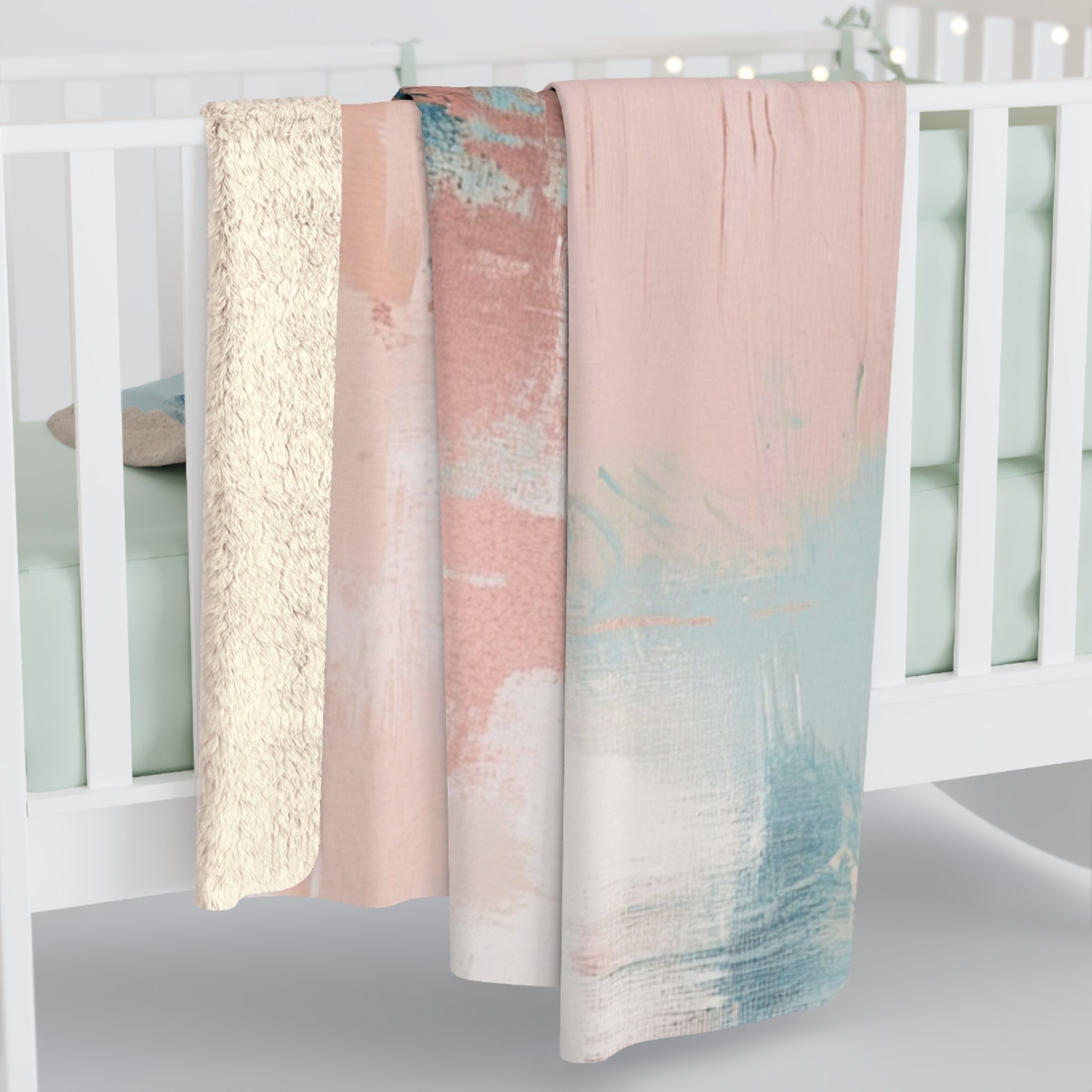 Abstract Throw Blanket | Blush Pink White Blue Watercolor