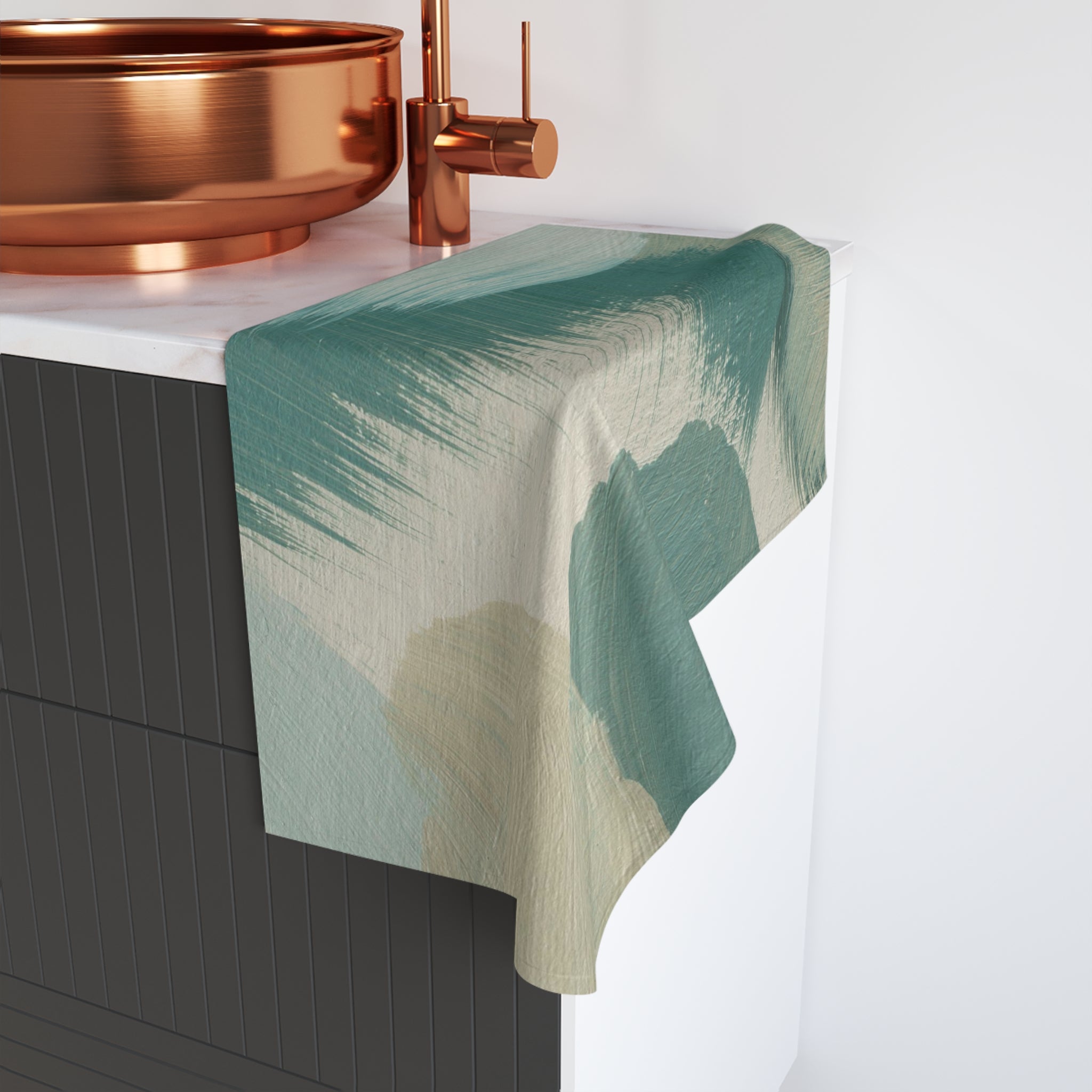 Abstract Kitchen, Bath Hand Towel | Sage Green, Beige