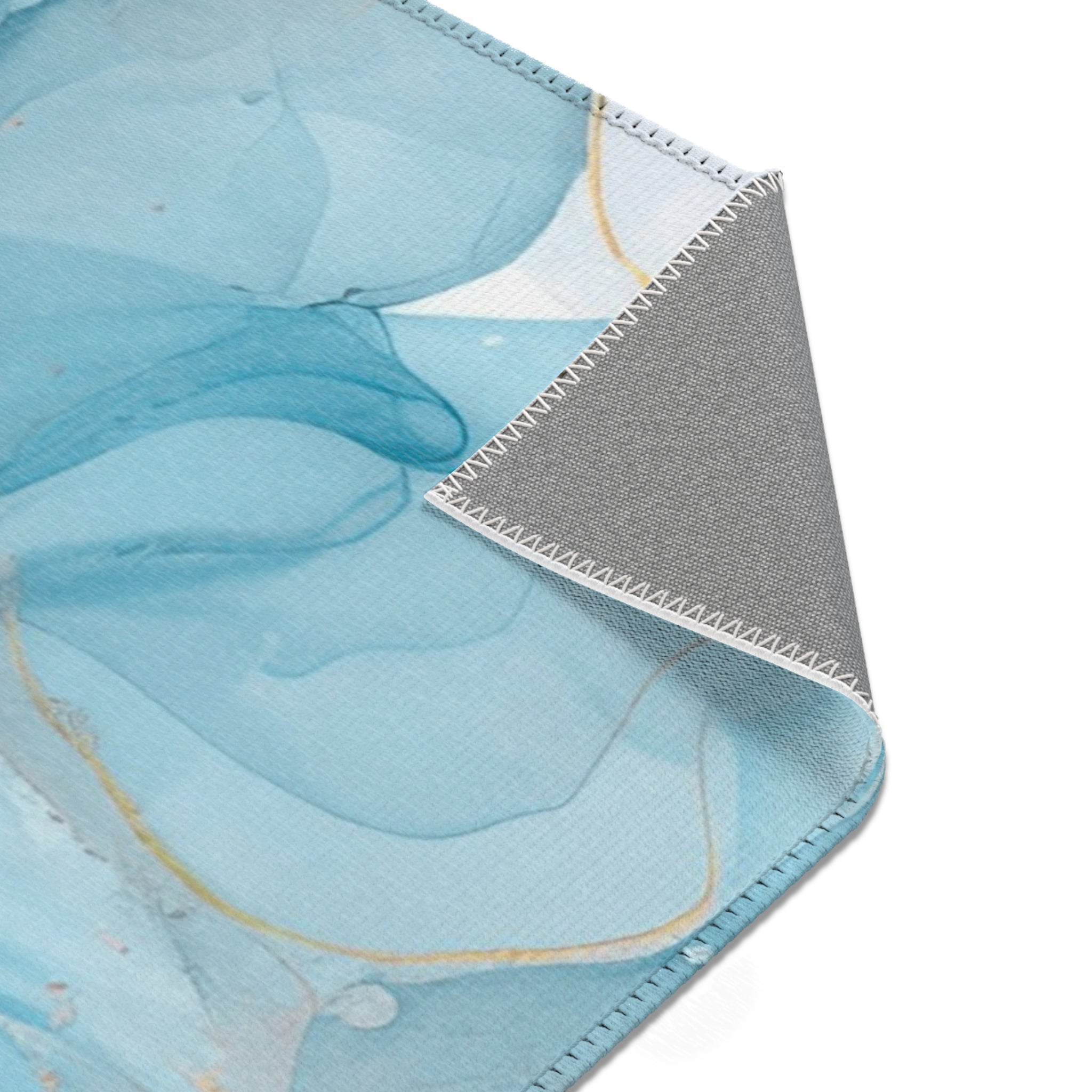 Abstract Floral Area Rug | Aqua, Navy Blue Beige Watercolor