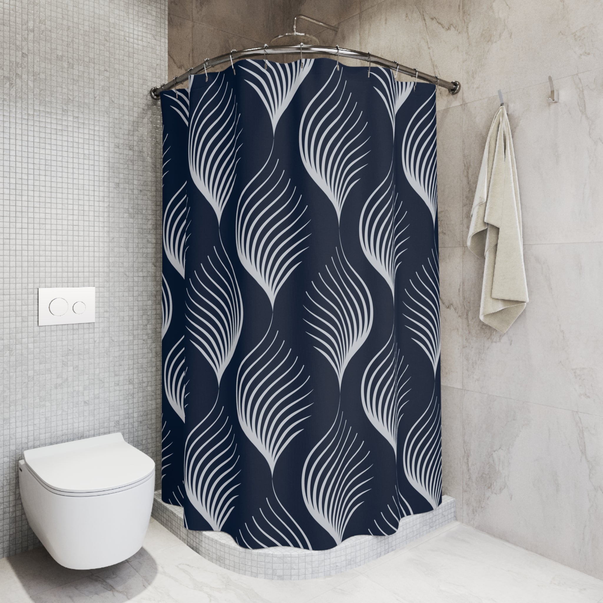 Boho Art Deco Shower Curtain | Navy Blue Art Nouveau