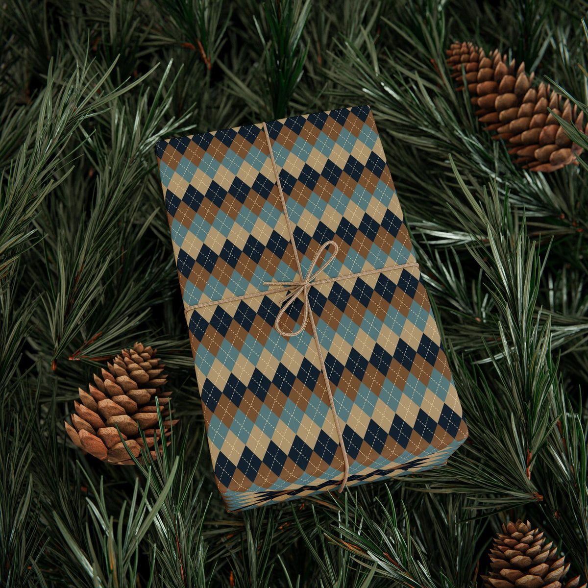 Navy Tan Blue Argyle Wrapping Paper, Gift Wrap