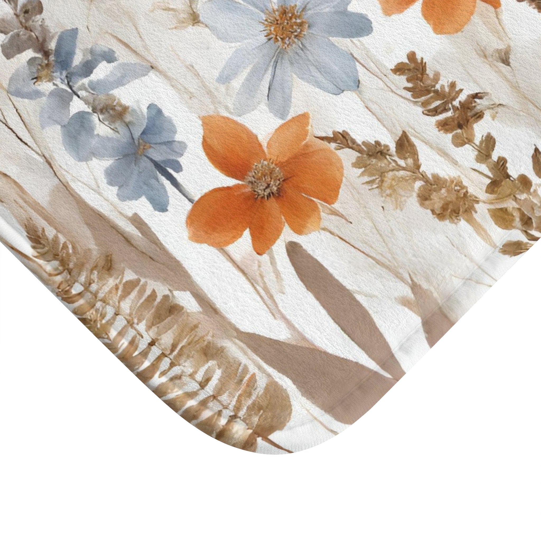 Floral Bath Mat | White, Beige, orange wildflowers