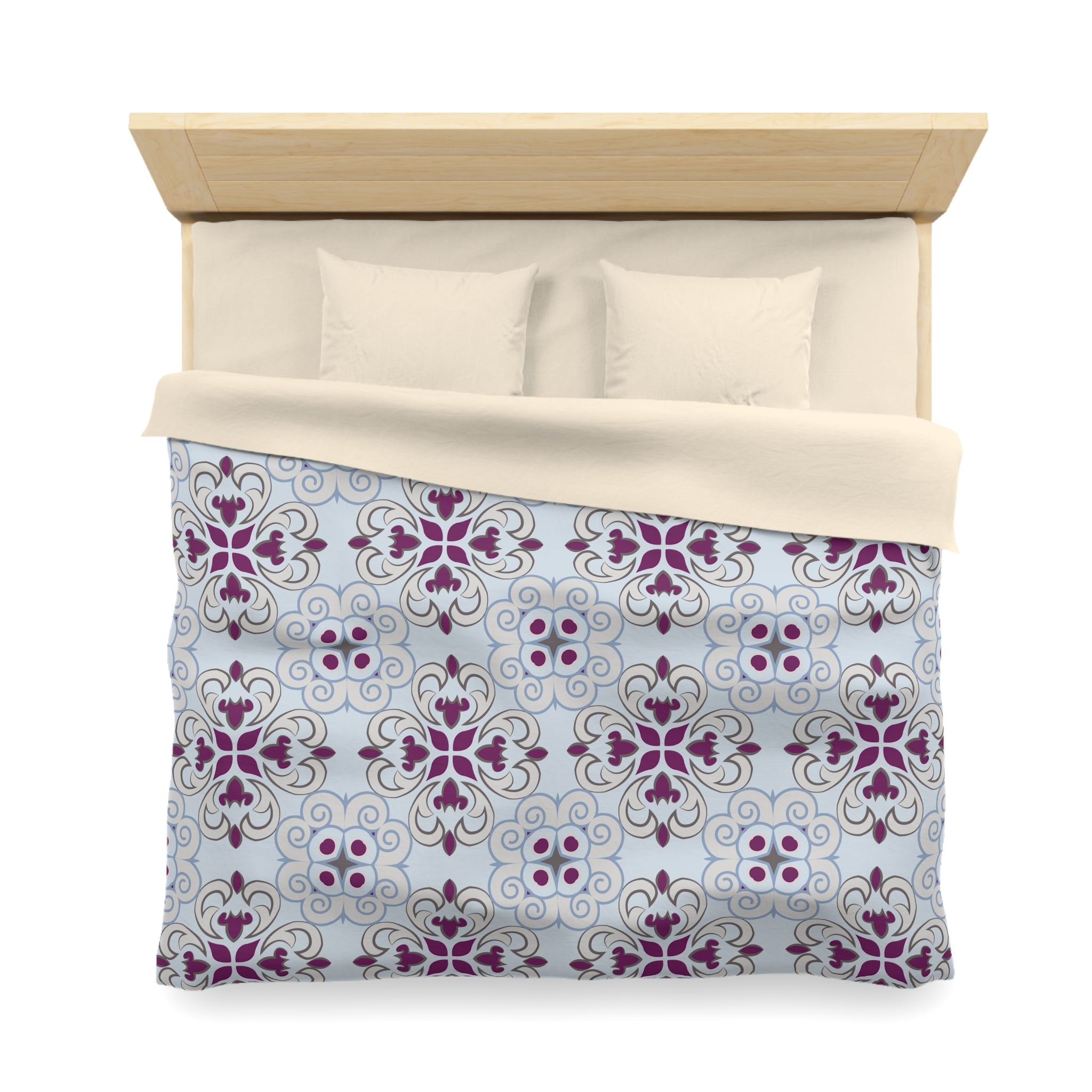 Retro Duvet Cover | Light Pale Blue, Lilac Purple, Vintage Bedding Boho Decor | Bedroom Decor