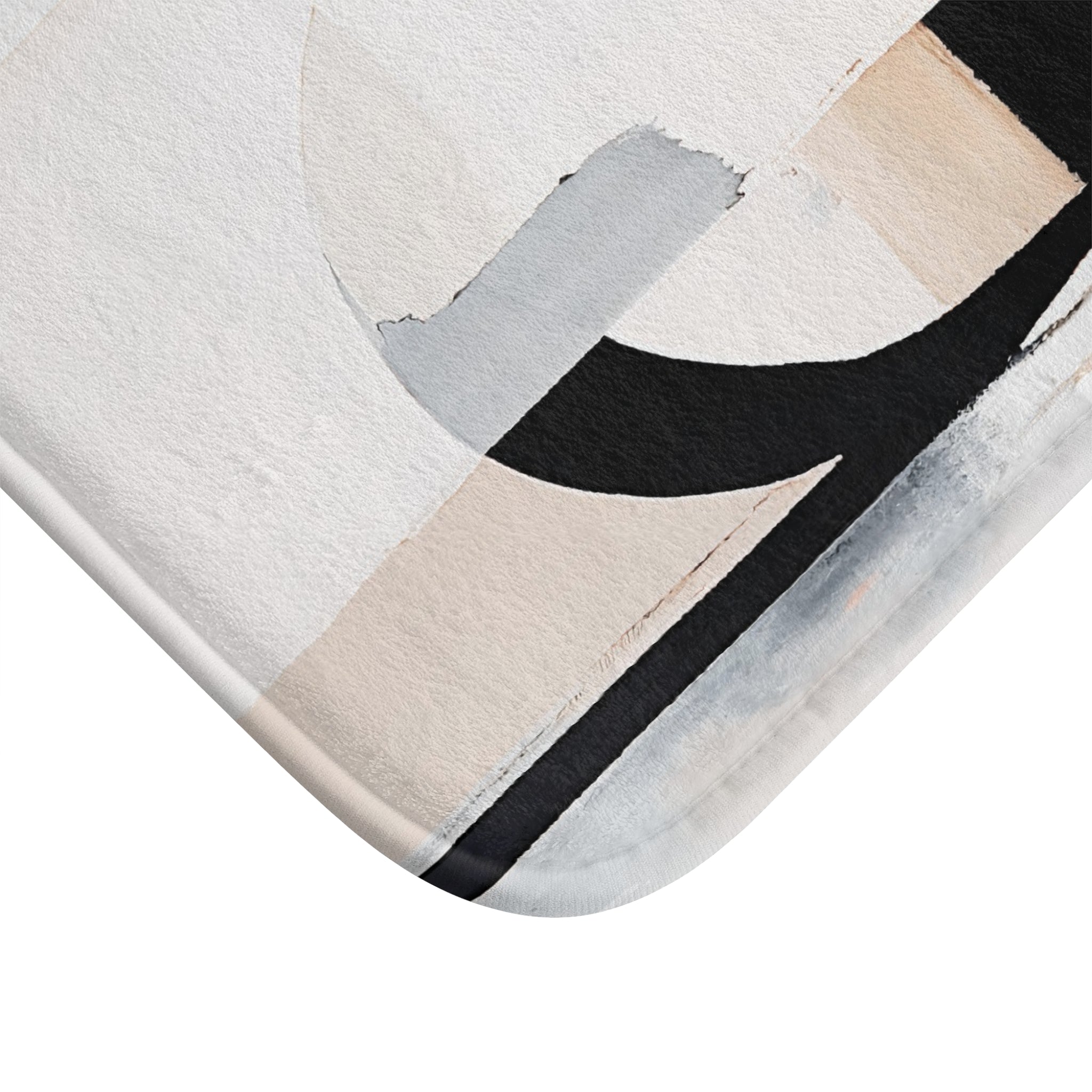 Boho Kitchen, Bath Mat | Abstract Beige Grey Black White