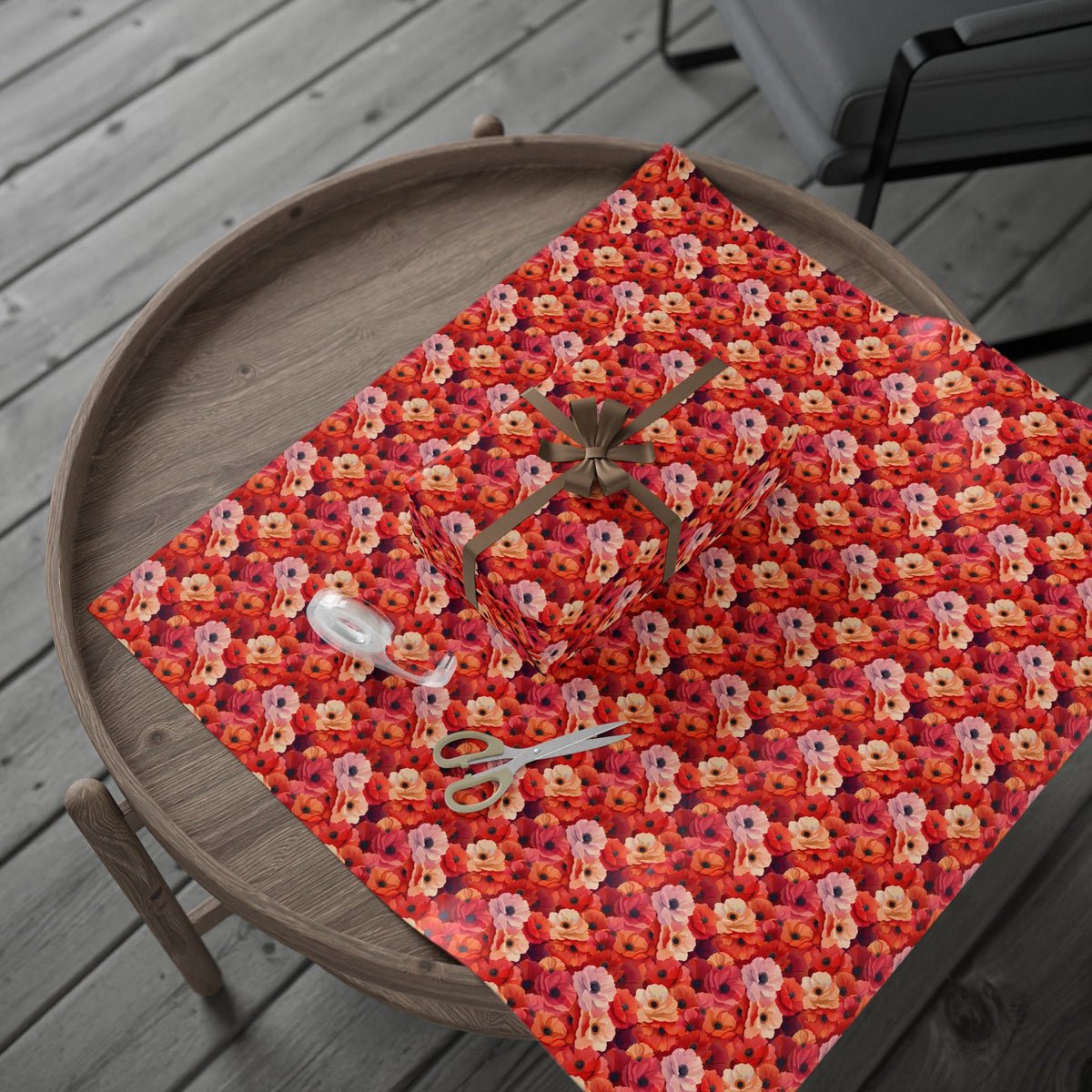 Coral Red Poppy Flower Wrapping Paper, Floral Gift Wrap