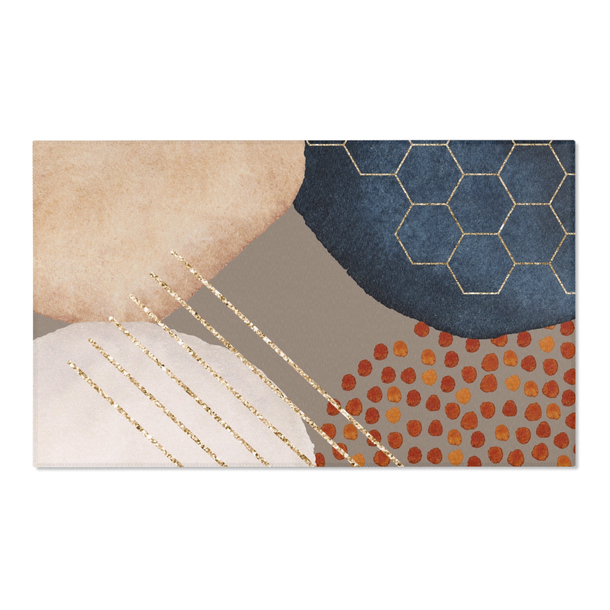 Abstract Area Rug | Watercolor Taupe Beige, Navy Blue Rust
