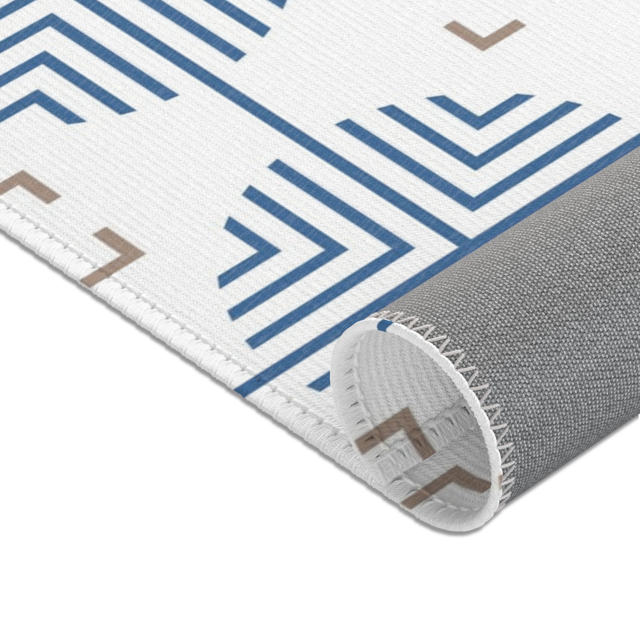 Retro Moroccan Area Rug | Art Deco Blue, White, Beige