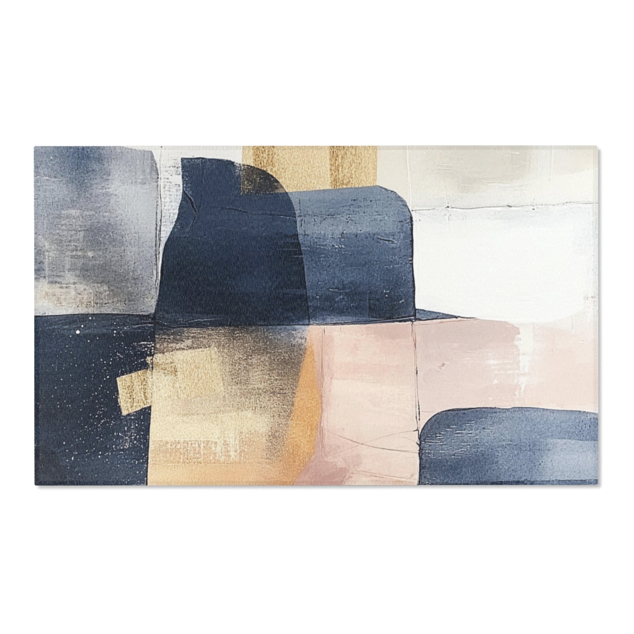 Abstract Large Area Rug | Modern Navy Blue Beige Watercolor Rug