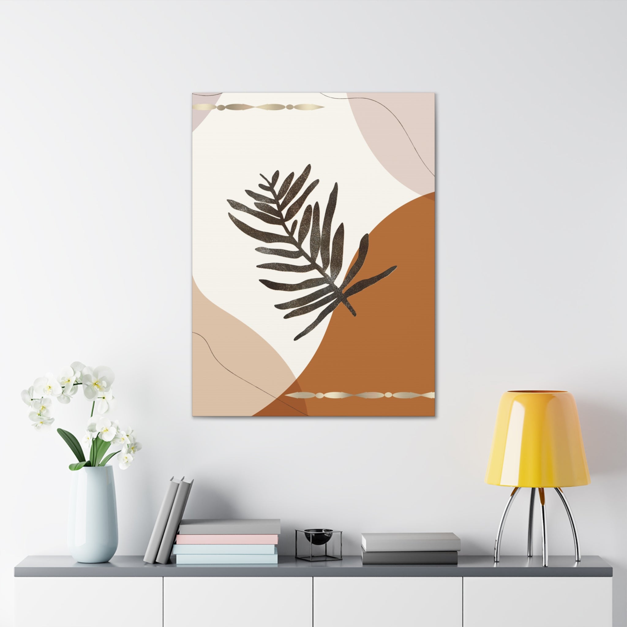 Bohemian Canvas Wall Art | Rust Beige Brown Leaf