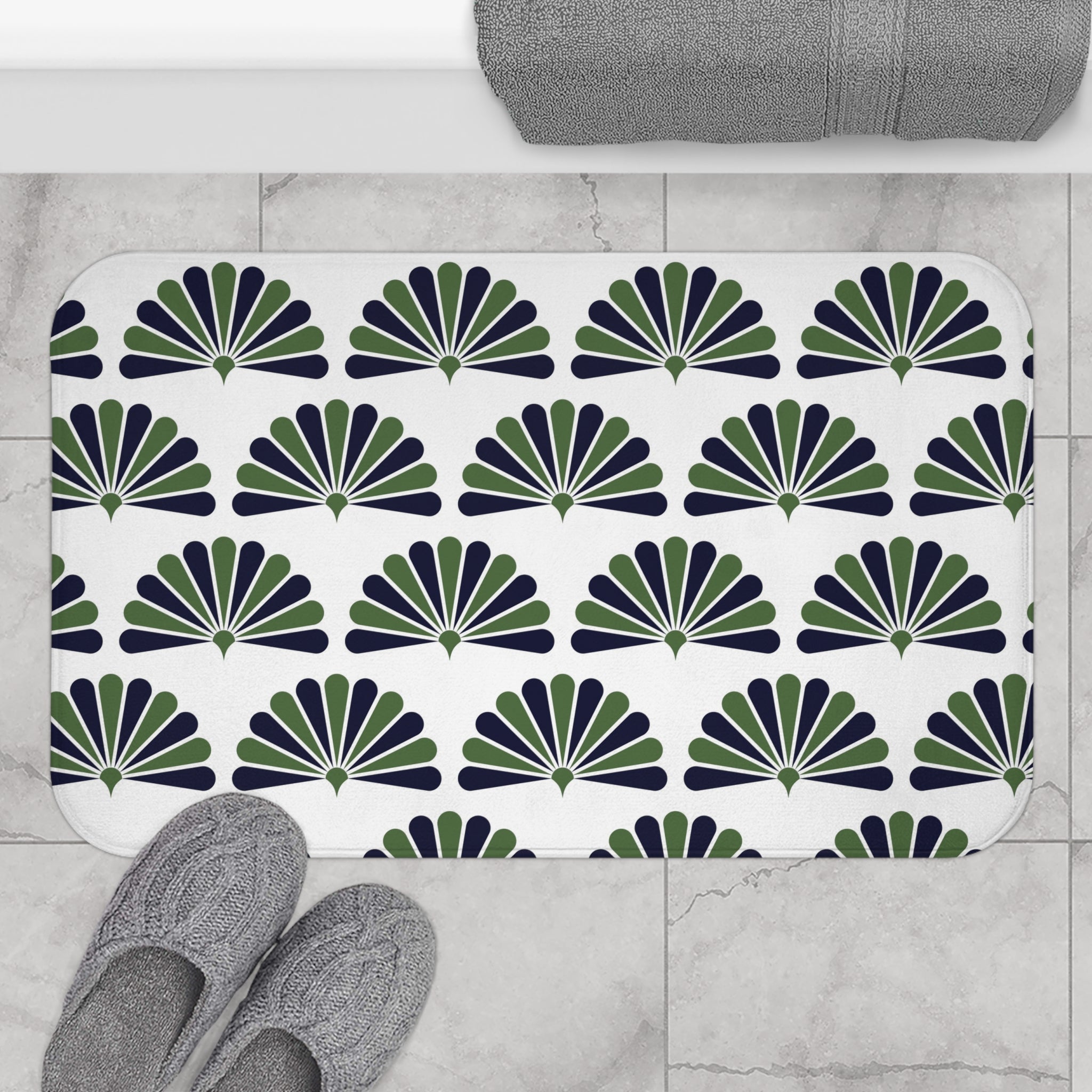 Art Deco Nouveau Bath Mat | Green Blue White Kitchen Mat