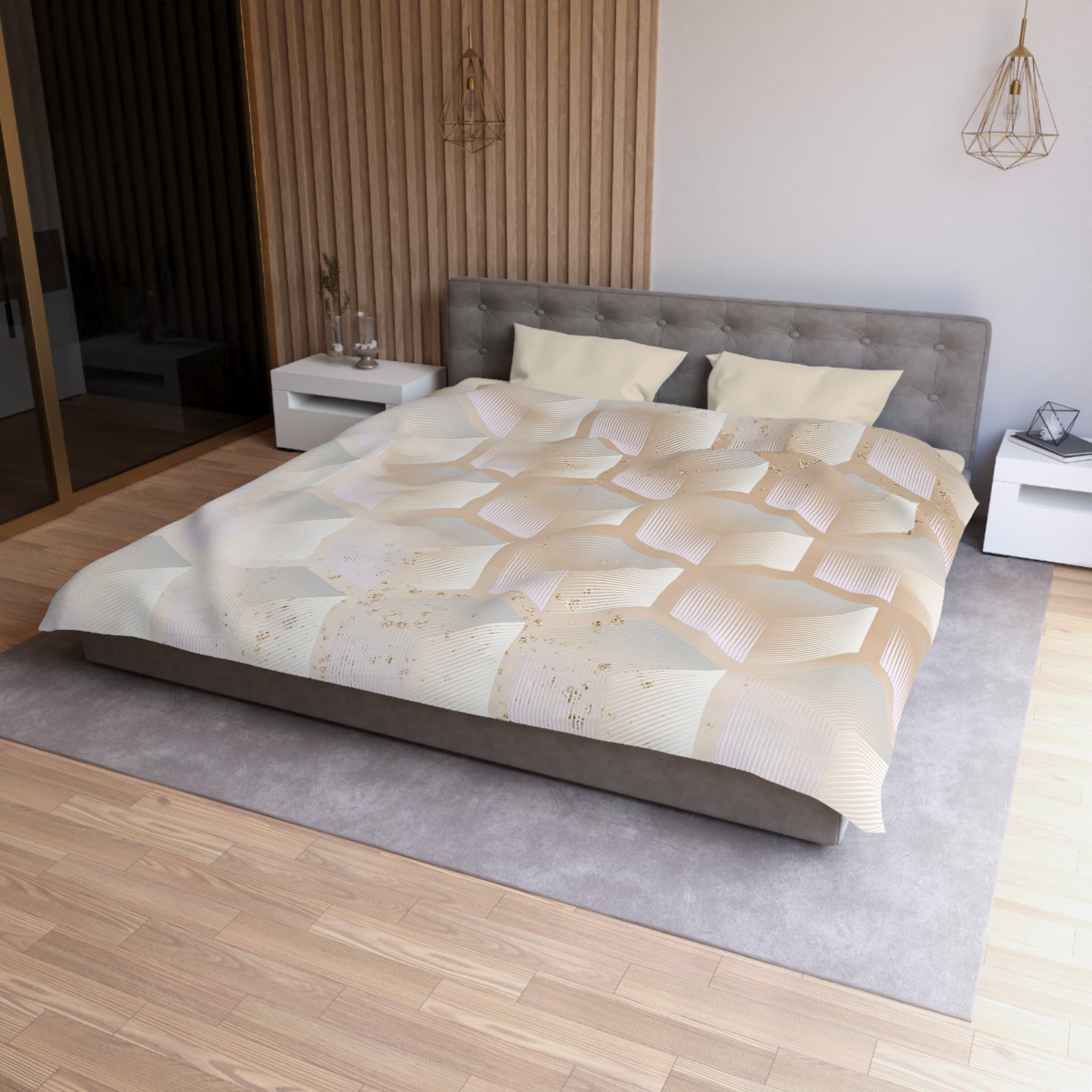 Geometric Duvet Cover | Pastel Pink Beige | Bedroom Decor