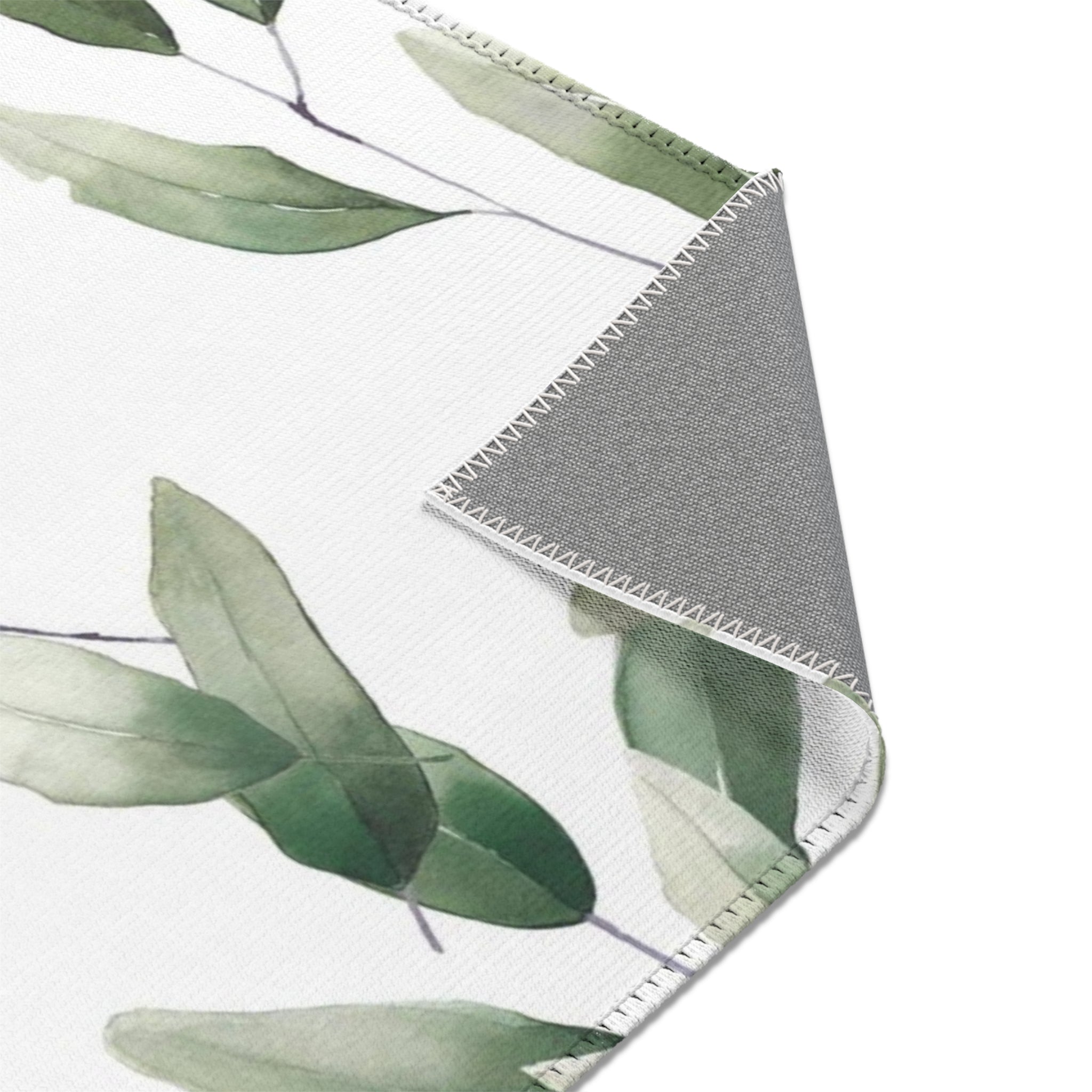 Floral Area Rug | White Sage Green Eucalyptus Leaves Watercolor