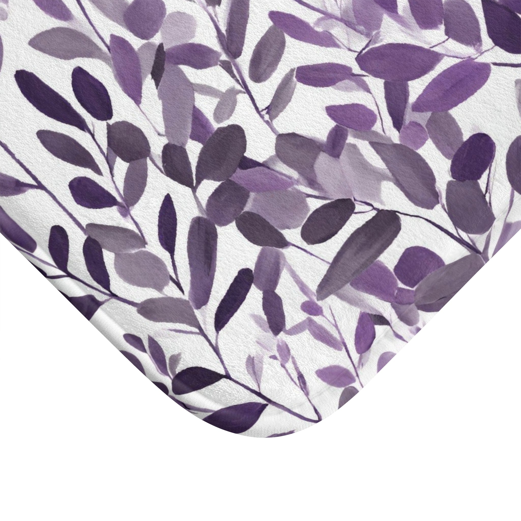 Boho Abstract Leaves Bath Mat | Plum Lilac Purple Kitchen Mat