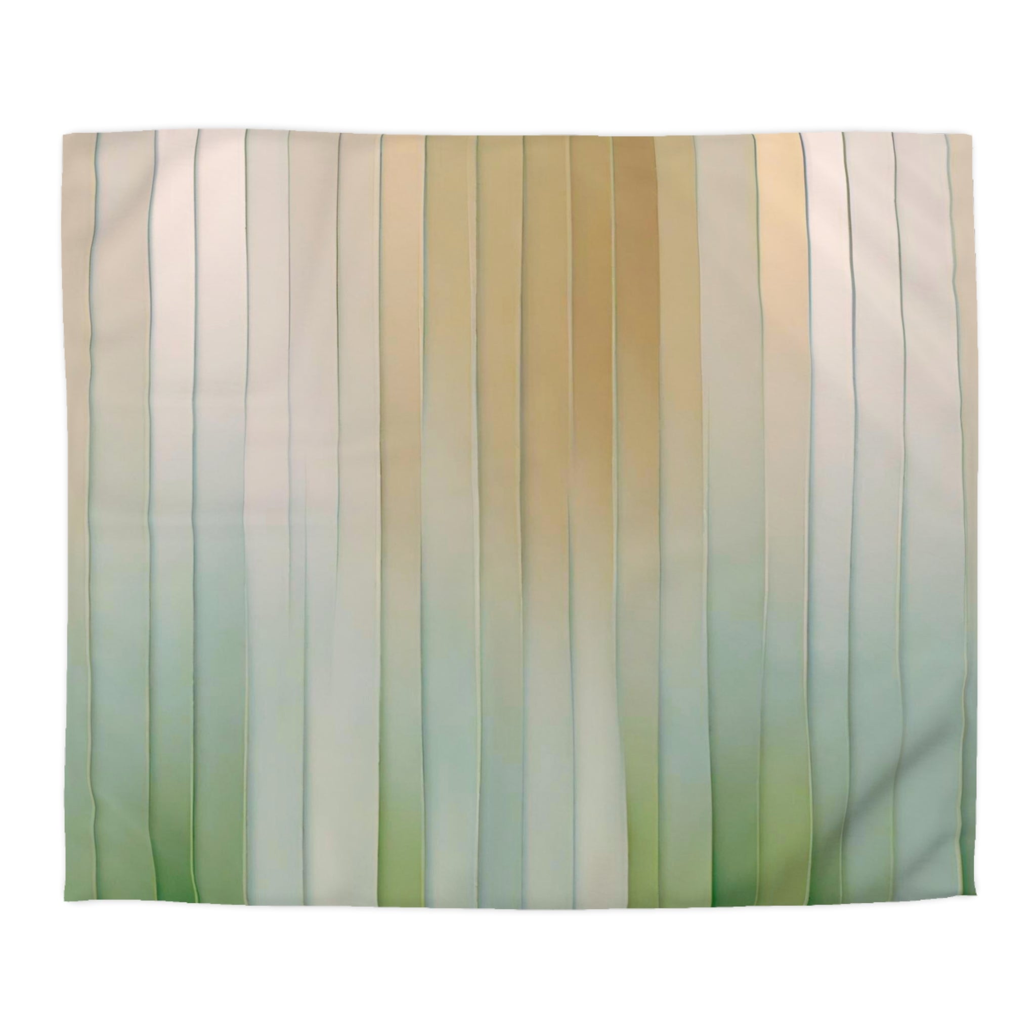 The image is a rectangular, abstract design composed of vertical lines in various shades of green, yellow, and beige.