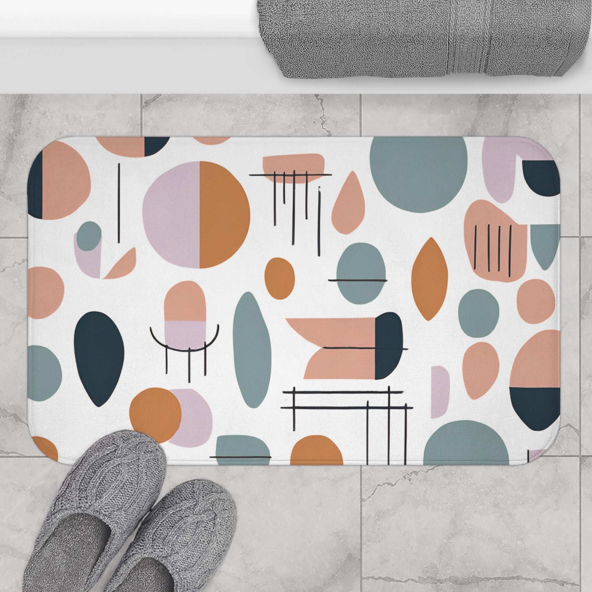 Boho Colorful Bath Mat | Muted Neutral Earthy White Kitchen Mat