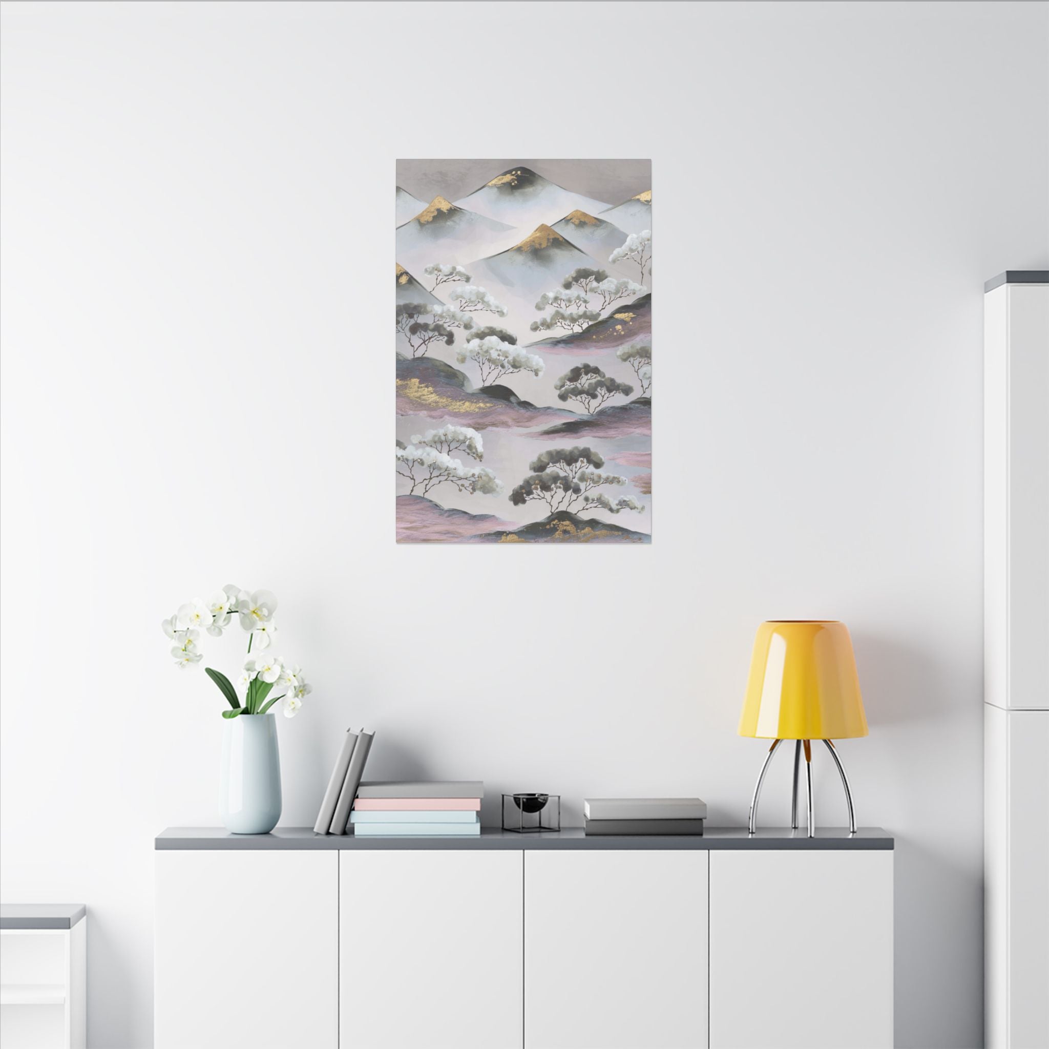 Abstract Nature Landscape Artwork | Canvas Wall Art | Grey Beige, lavender