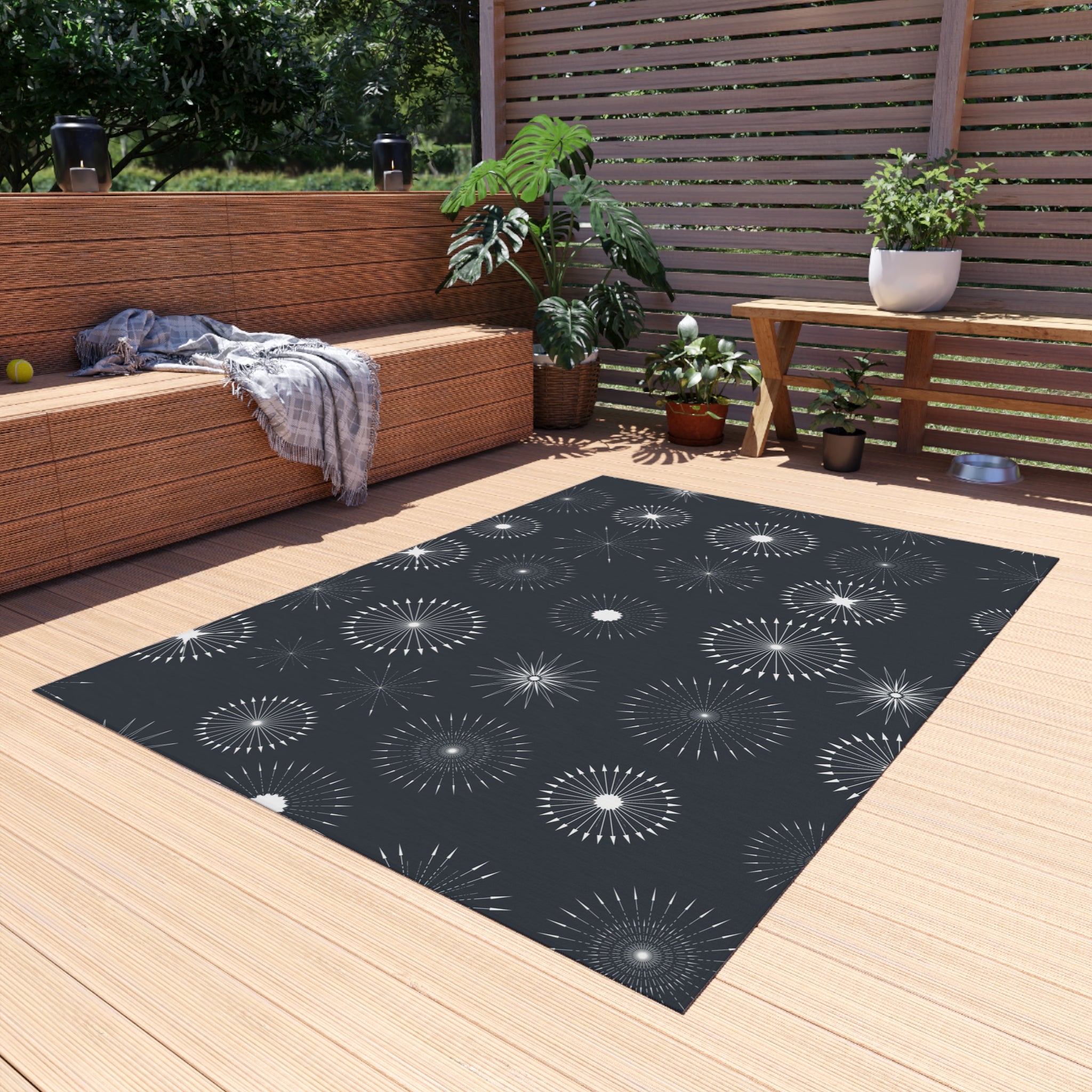 Abstract Outdoor Rug | Grey White Circles