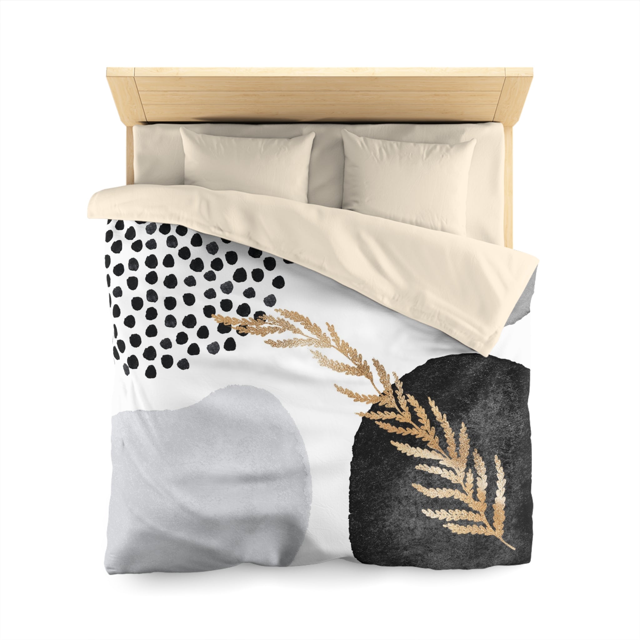 Abstract Duvet Cover | Black, Pale Grey, Gold Leaves, White | Bedroom Decor