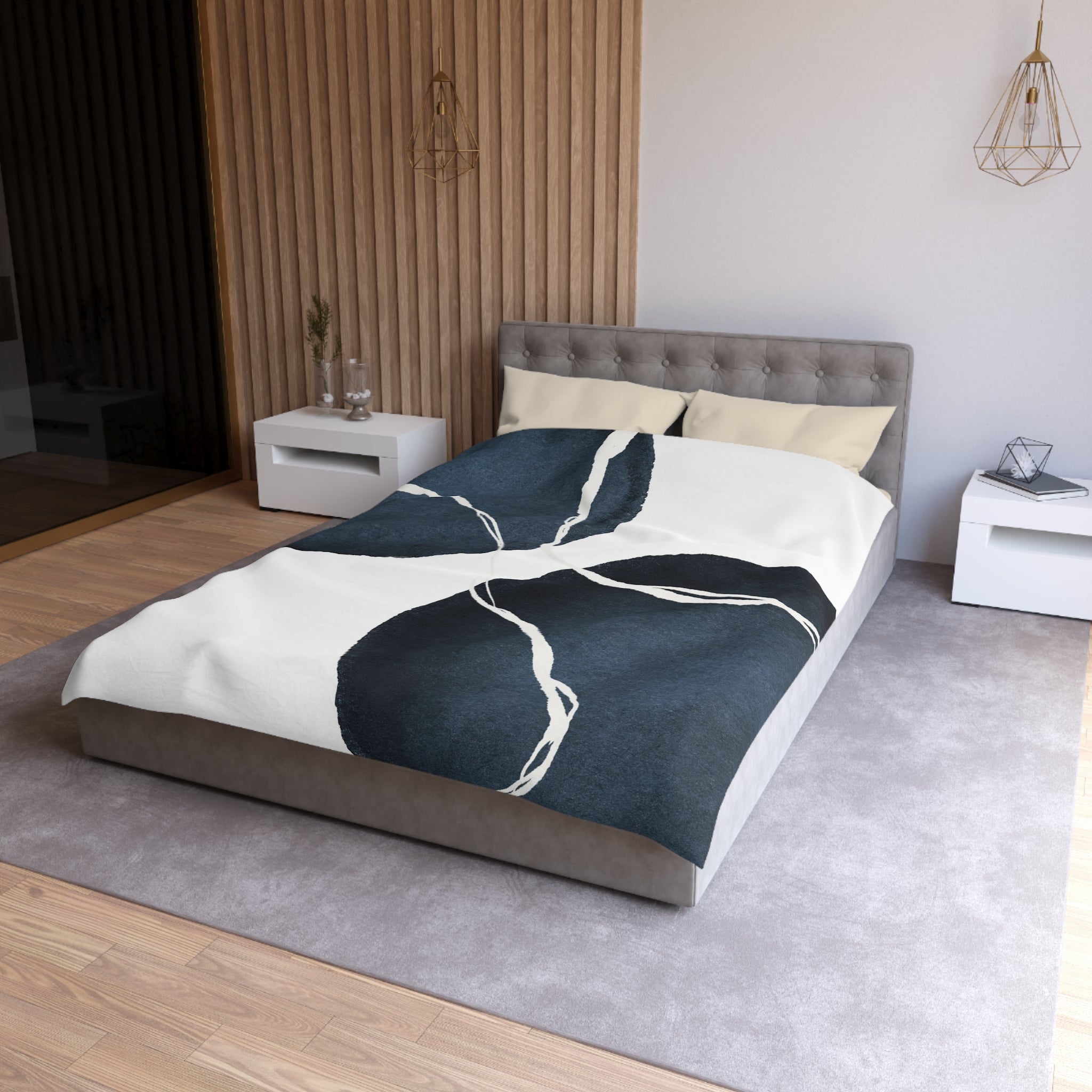 Abstract Duvet Cover | White, Navy Blue, Minimalist | Bedroom Decor