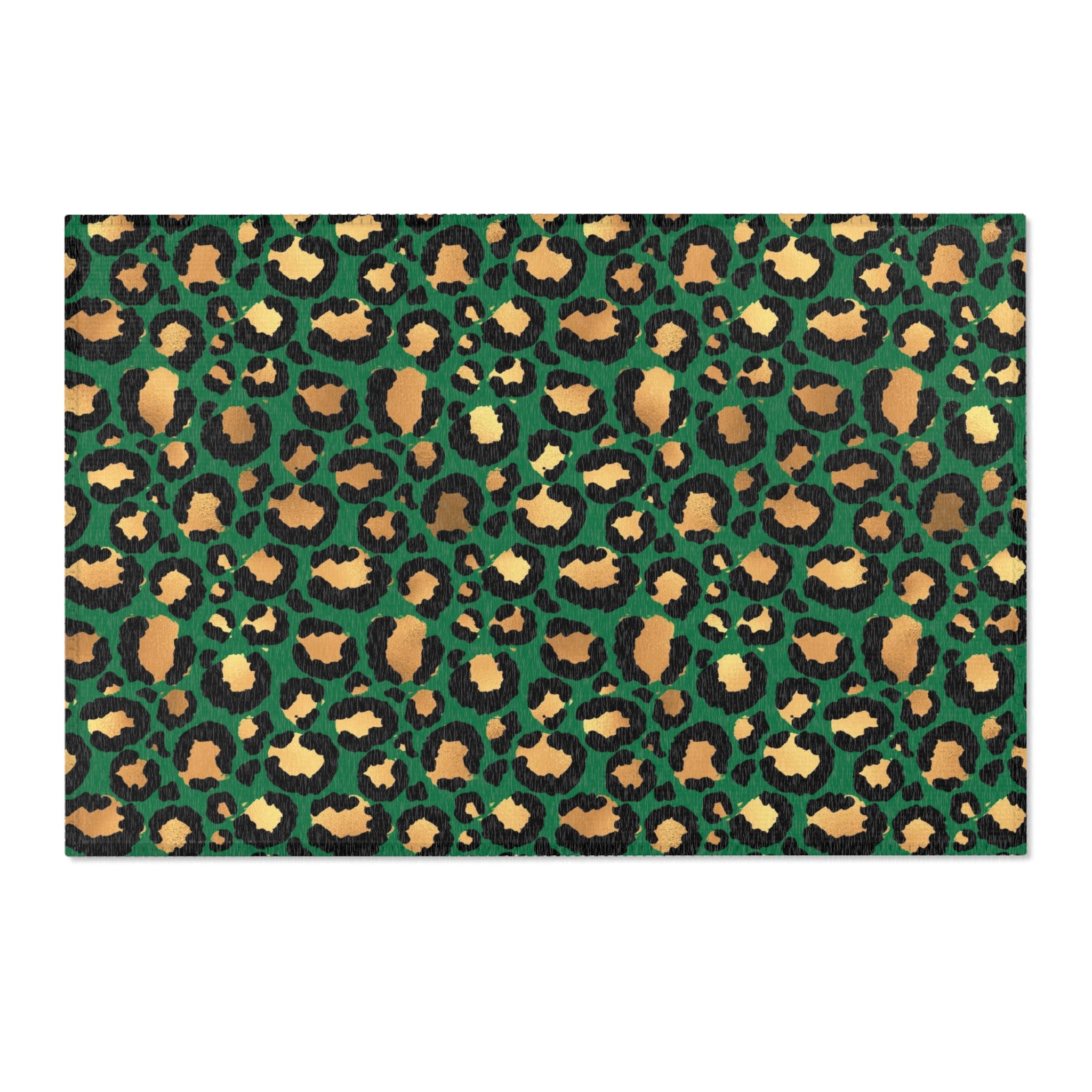 Green Leopard Large Area Rug | Gold Beige, Black Animal Print