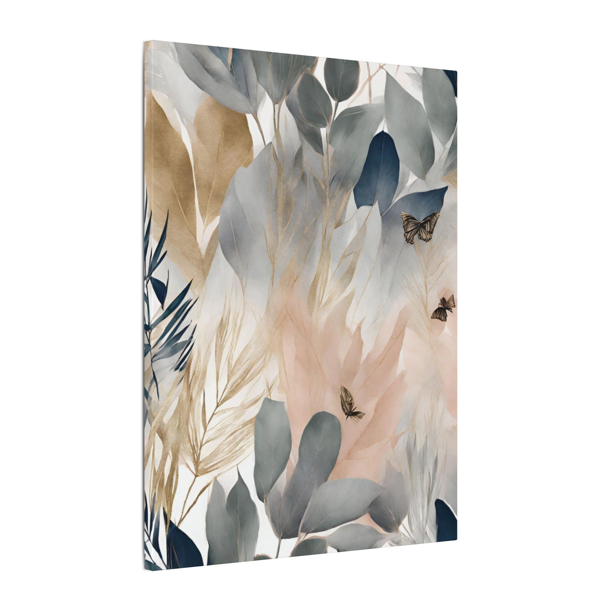 Abstract Nature Floral Artwork | Canvas Wall Art | Grey Beige Blue