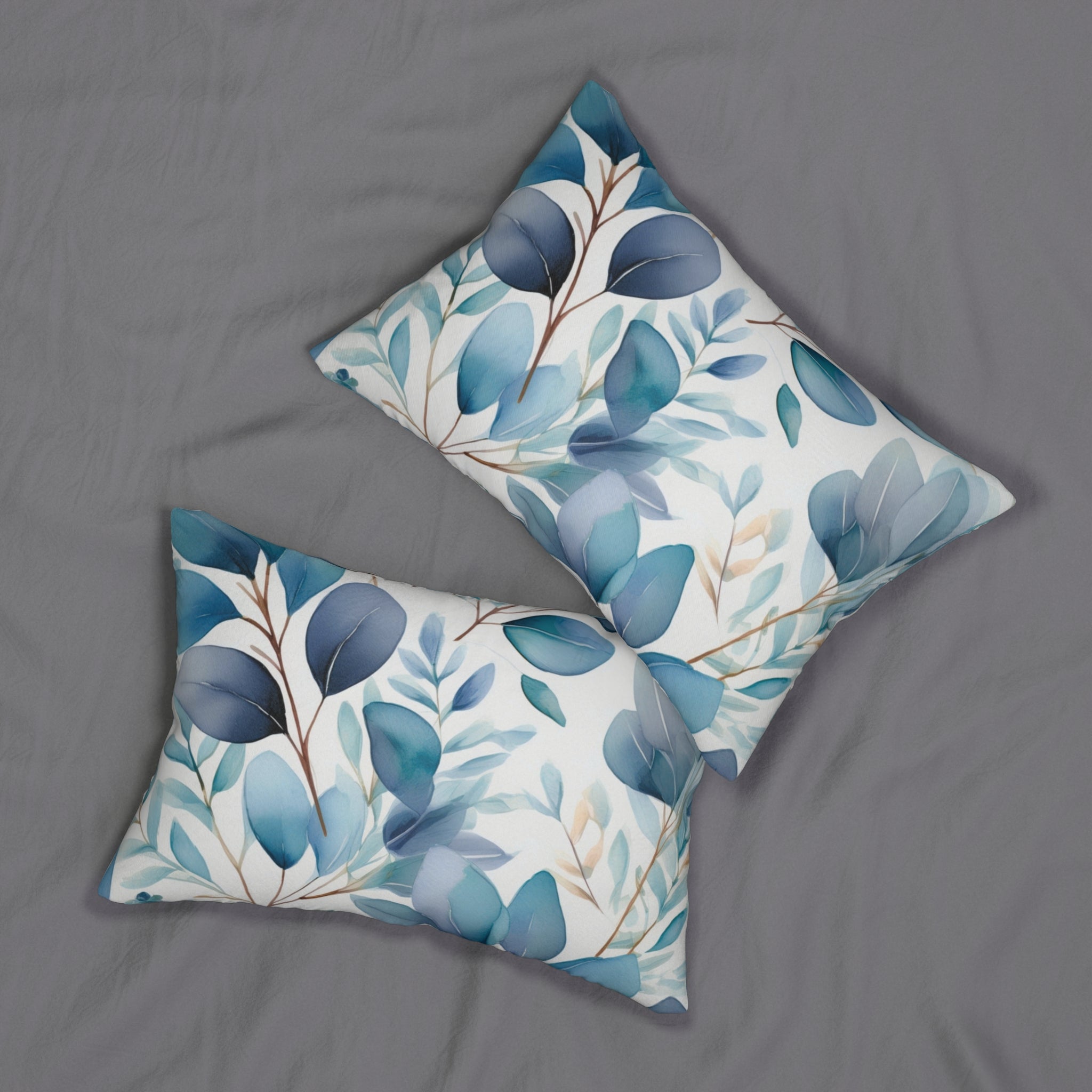 Abstract Floral Lumbar Pillow | Blue White Watercolor