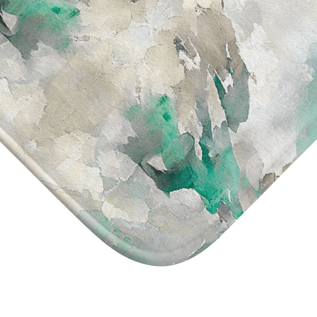 Emerald Beige Watercolor Abstract Bath Mat, Boho Bathroom Rug