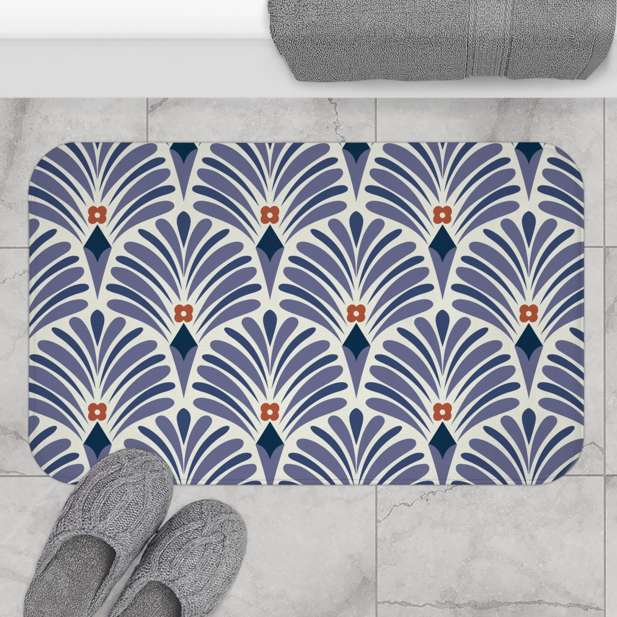 Boho Bath, Kitchen Mat | Art Deco Lavender Purple Blue