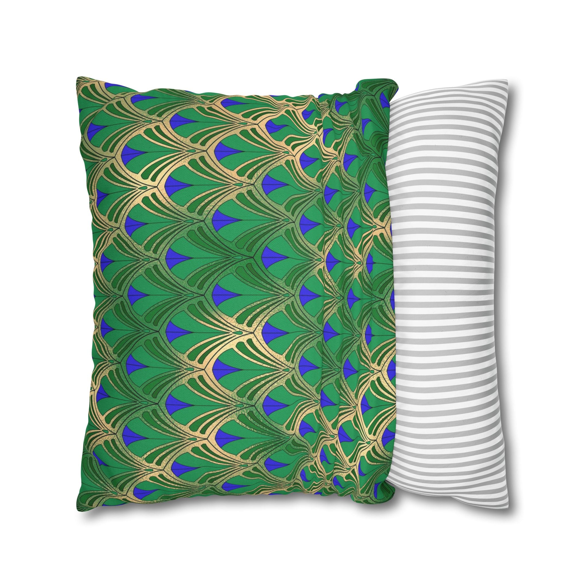 Art Deco Nouveau Pillow Cover | Green Blue, Muted Gold Geometric