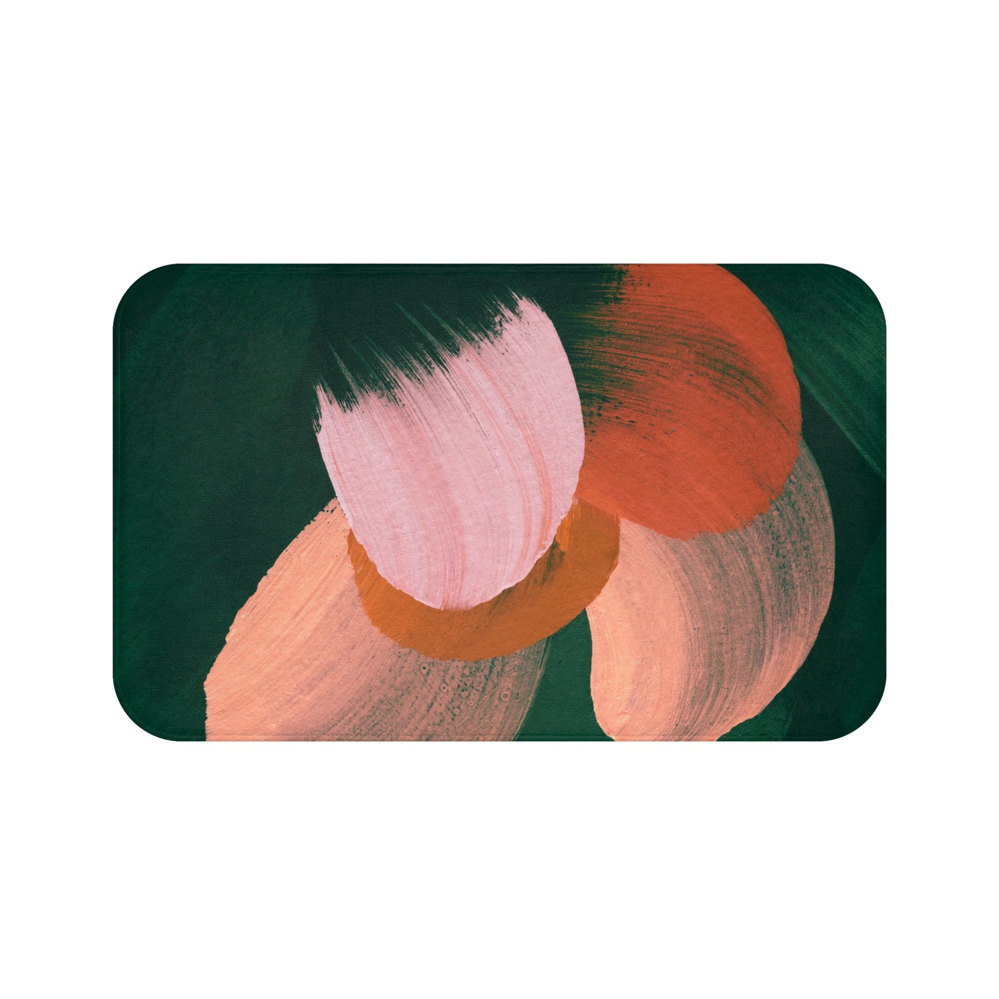 Abstract Bath Mat, Kitchen Mat | Forest Hunger Green, Pink Beige Mat