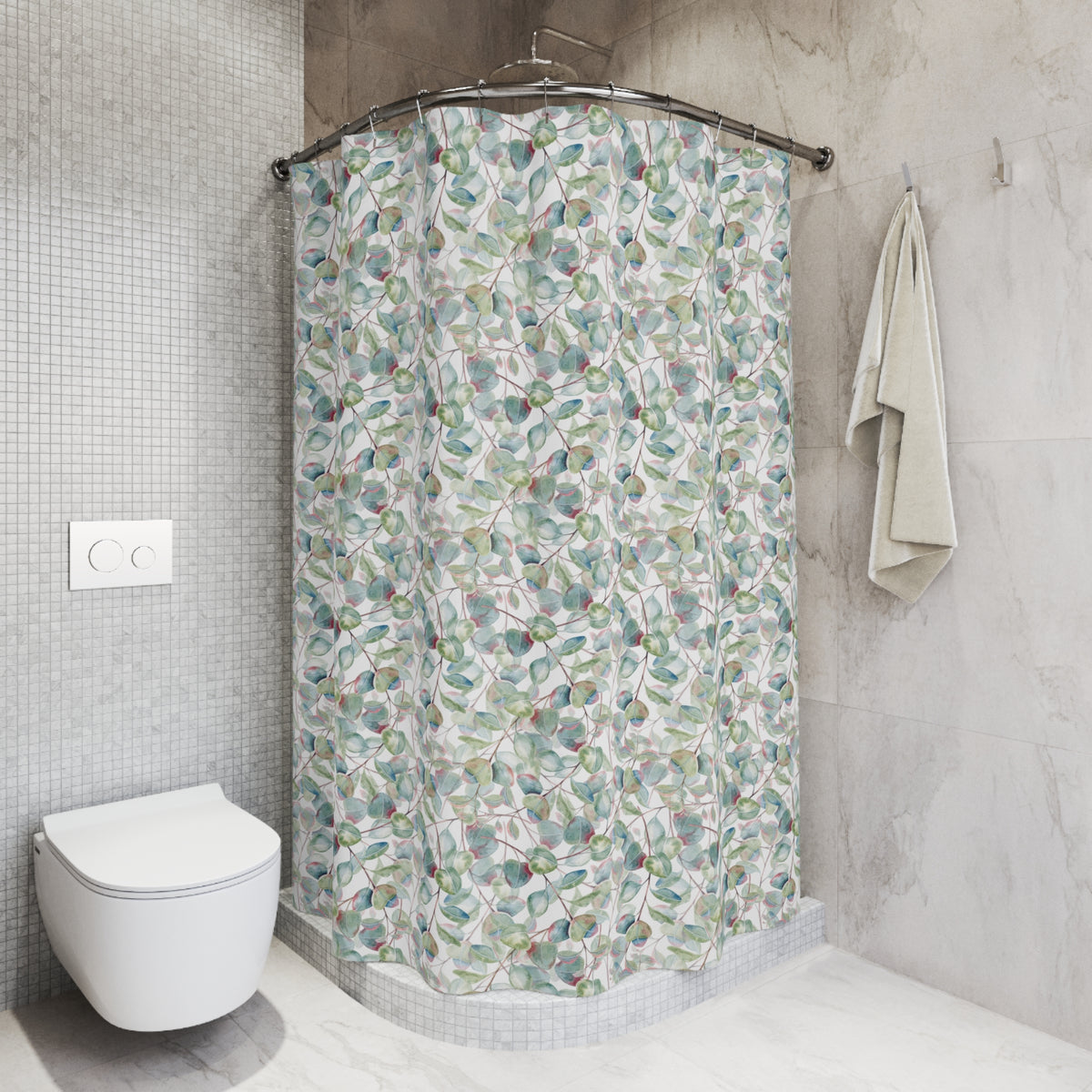 Sage Blue Watercolor Eucalyptus Shower Curtain, Bath Curtain 71x74