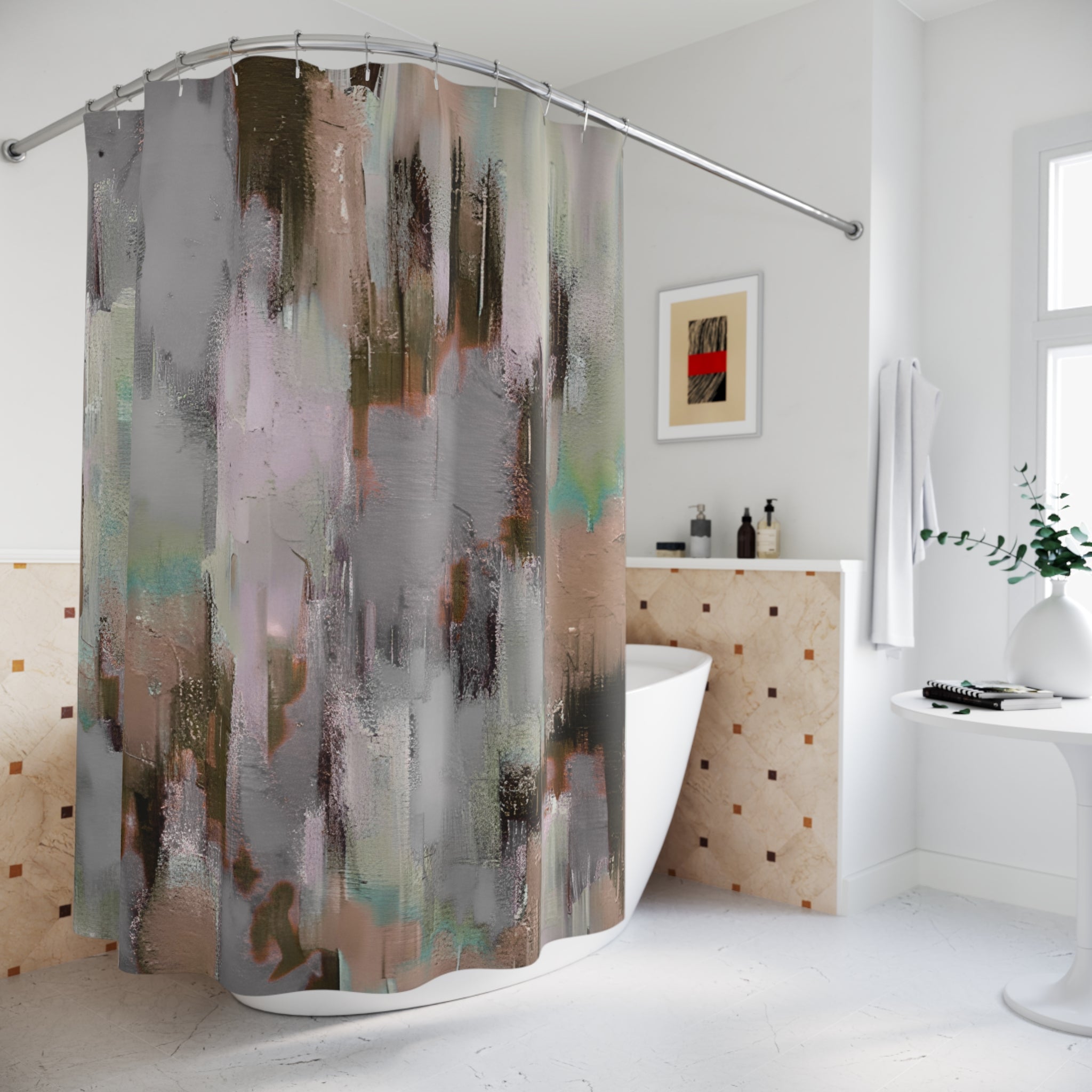 Abstract Shower Curtain | Earthy Neutral Fabric Curtain