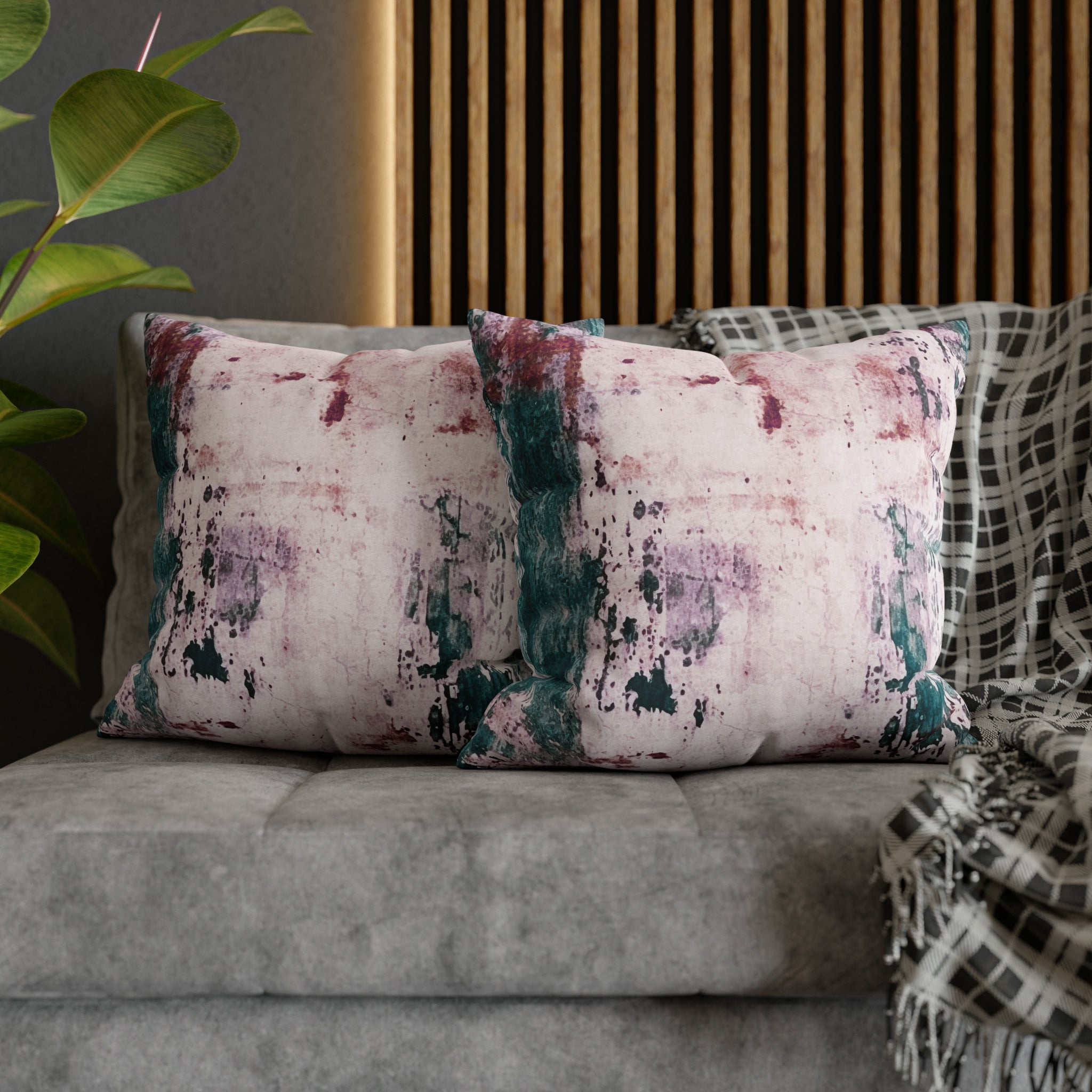 Rustic Pillow Cover | Blush Pink, Teal Green