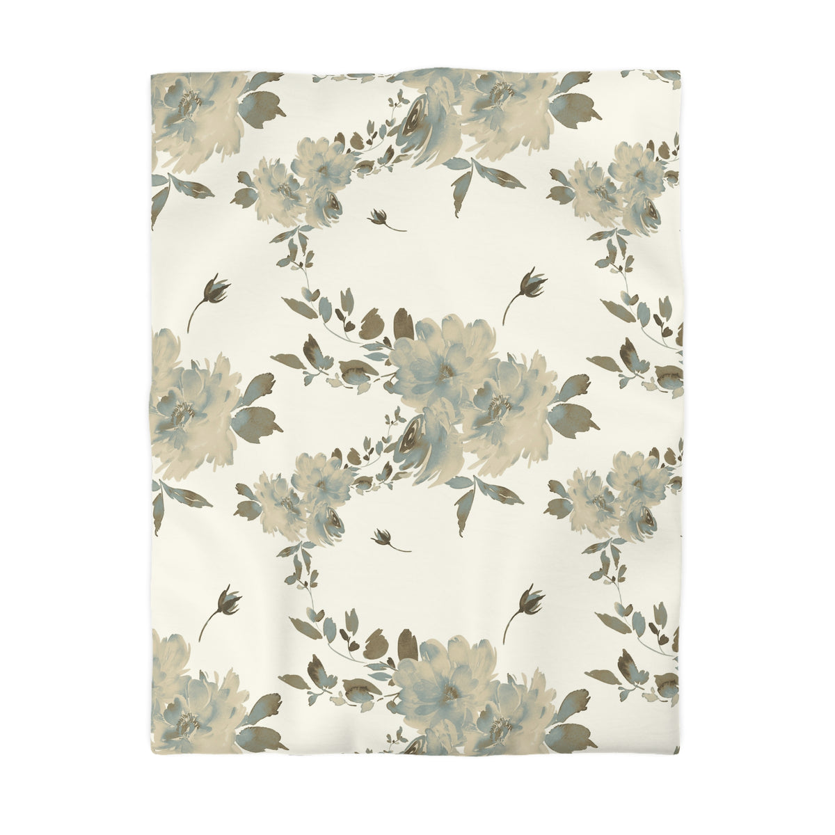 a square-shaped floral pattern with a repeating design of large, light-colored flowers and leaves on a white background.