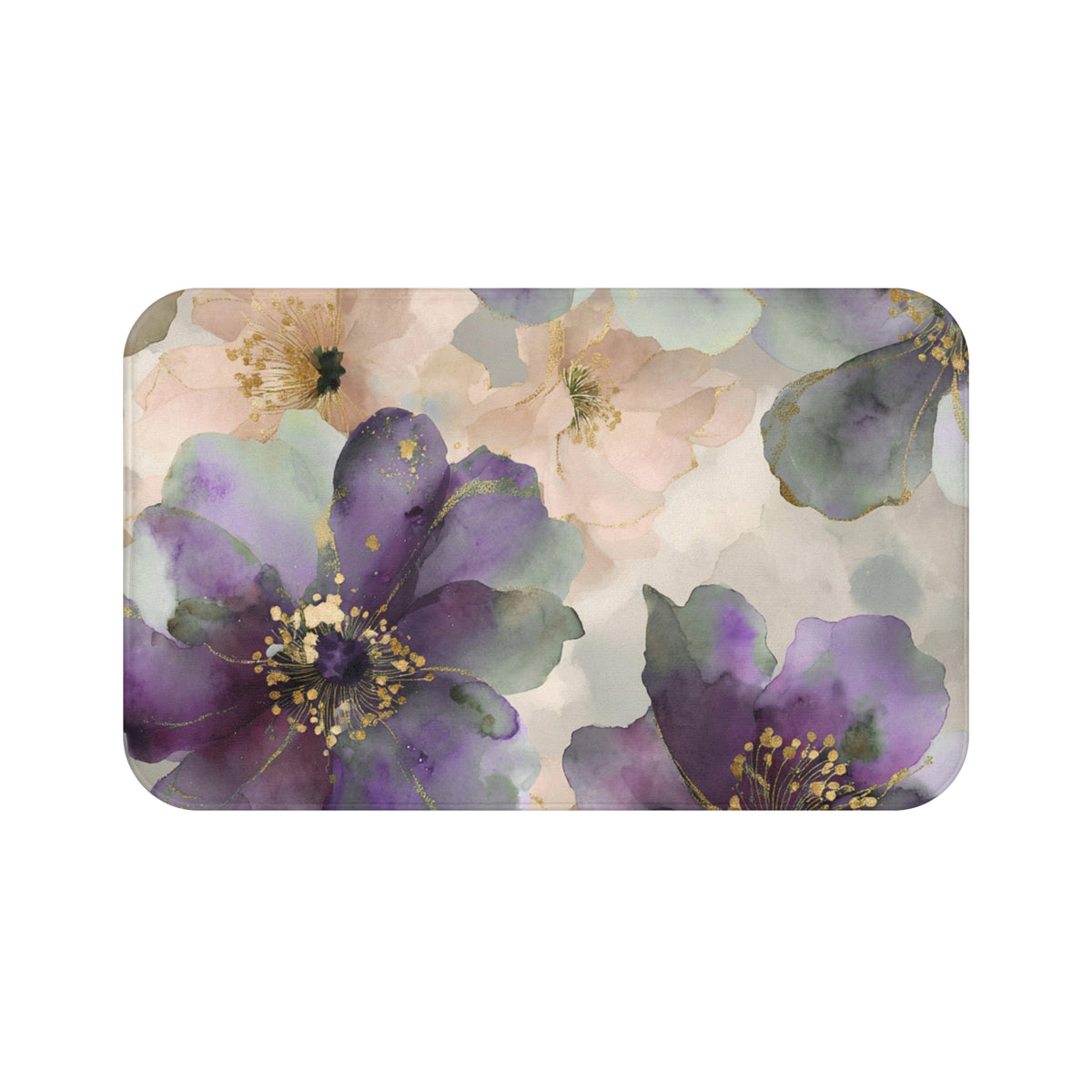 Plum Blush Watercolor Floral Bath Mat, Romantic Bathroom Rug