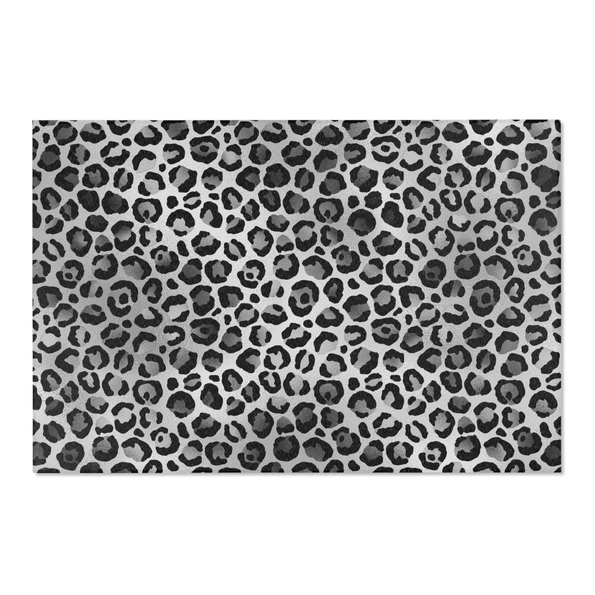 Boho Area Rug | Muted Silver, Grey, Black Beige Leopard