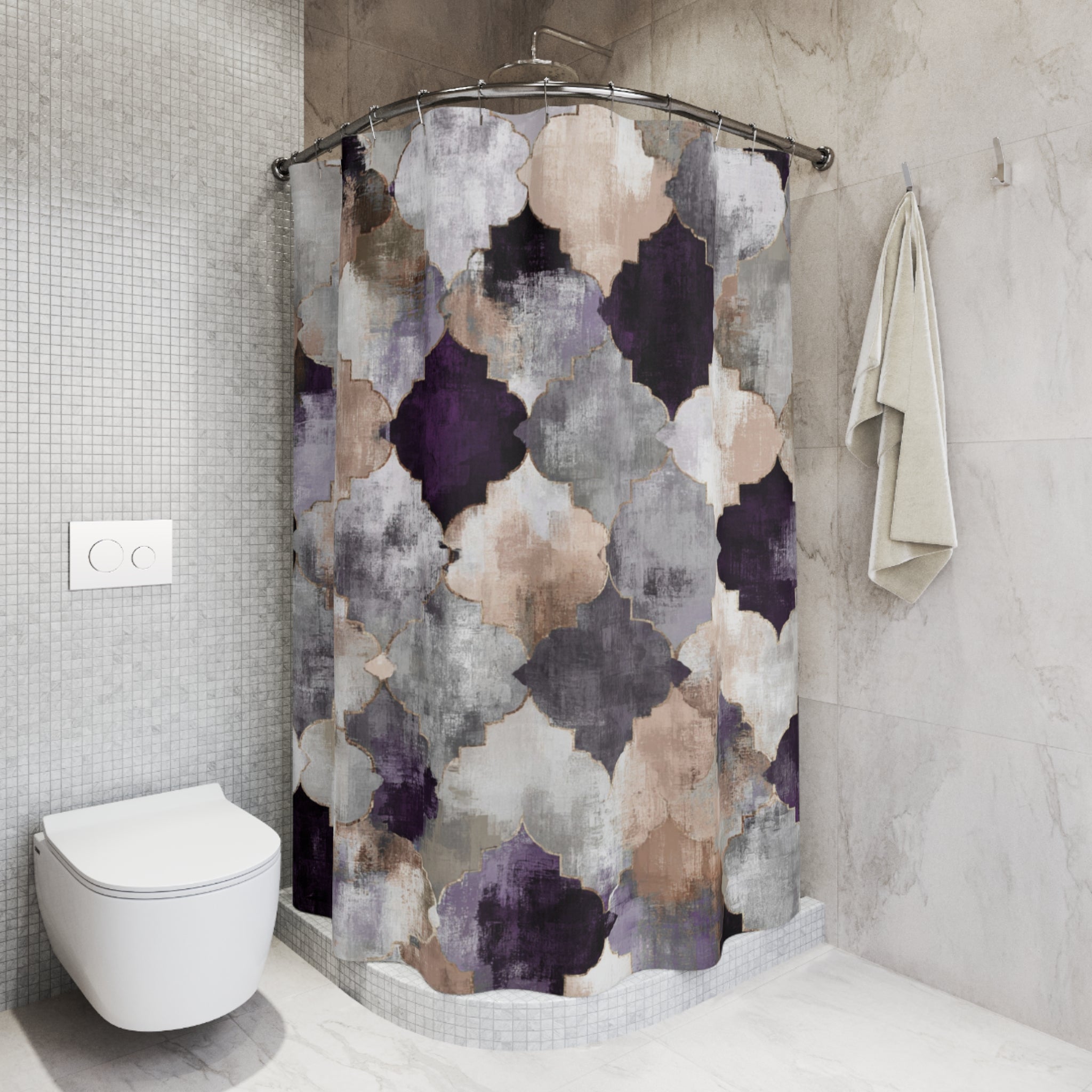 Rustic Moroccan Shower Curtain | Purple Grey Bathroom Decor