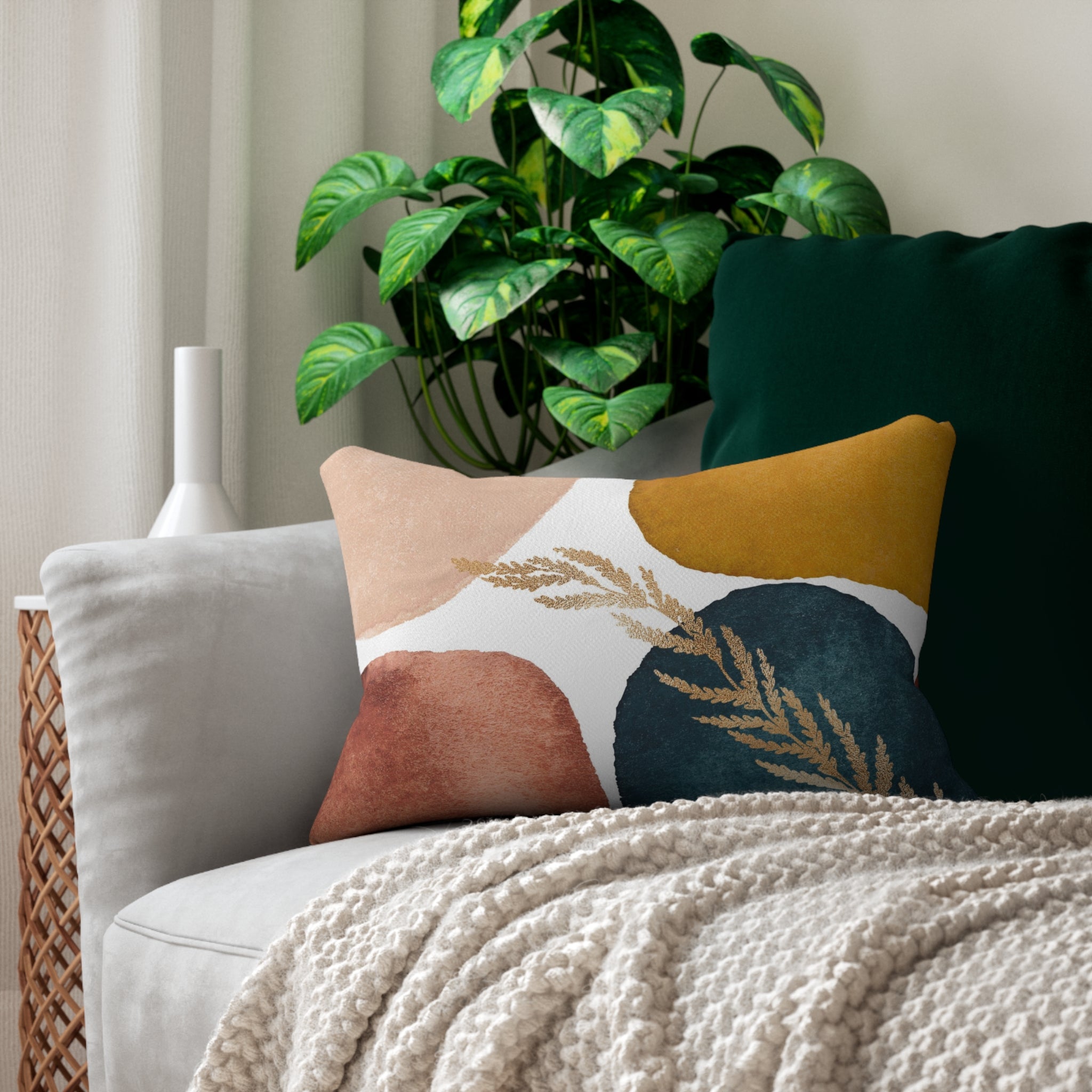 Abstract Lumbar Pillow | White Mustard Blush Navy Blue Watercolor